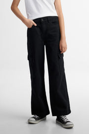 Jeans cargo jambe droite - Ado fille && NOIR