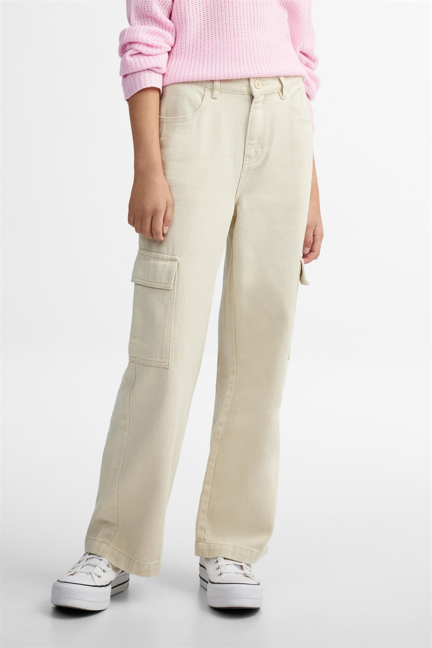Jeans cargo jambe droite - Ado fille && BEIGE