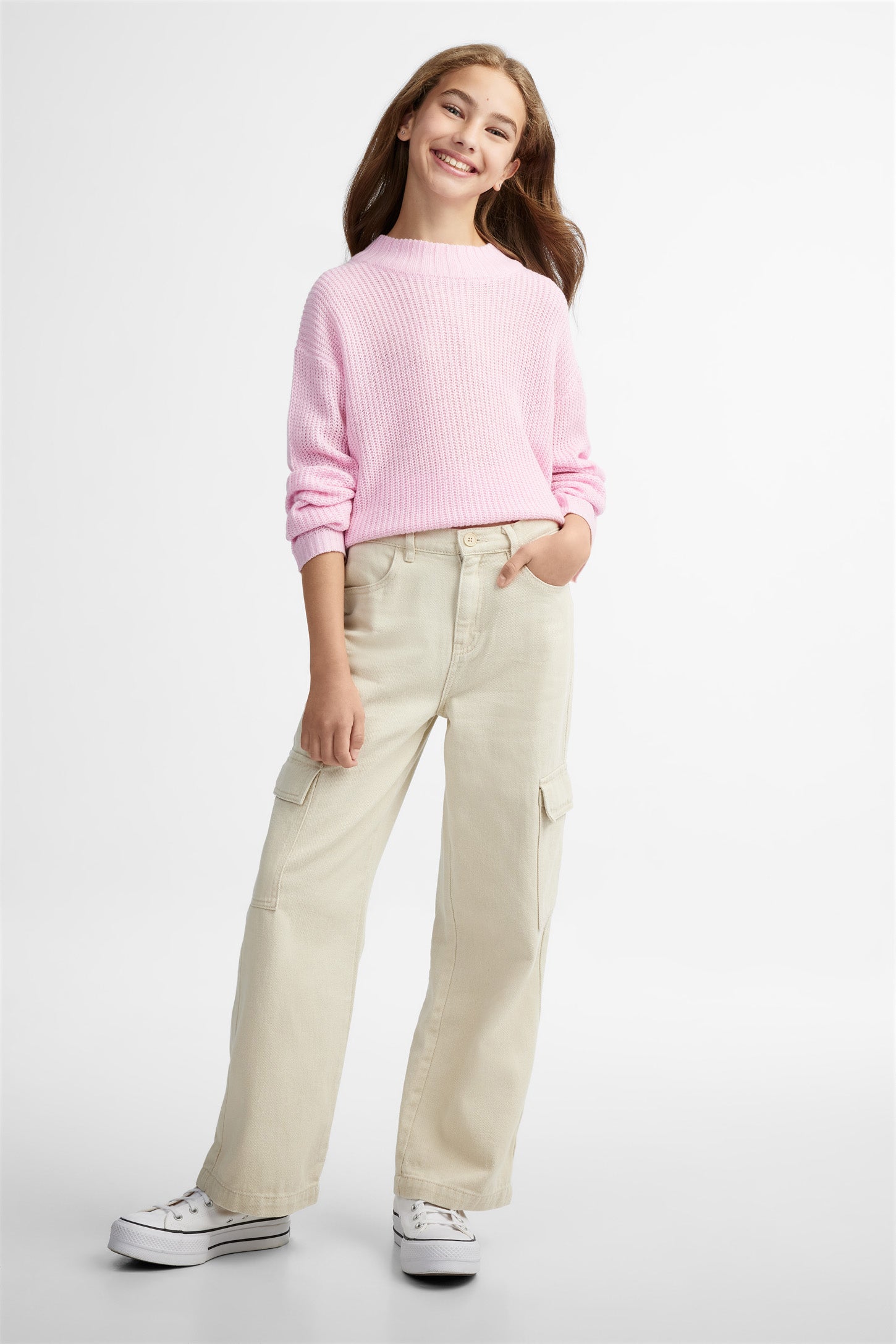 Jeans cargo jambe droite - Ado fille && BEIGE