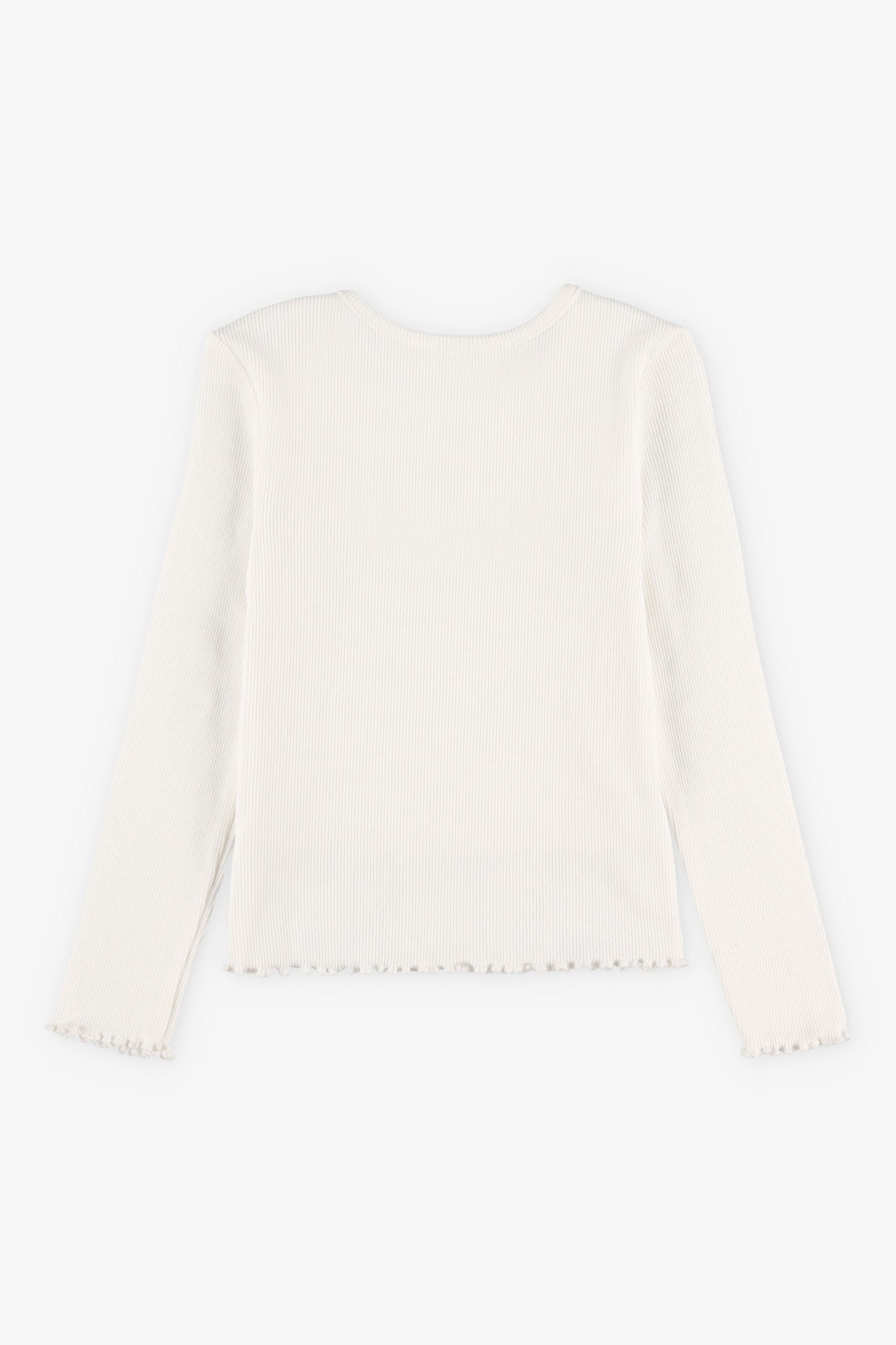 Chandail col rond finitions laitue en coton - Enfant fille && BLANC