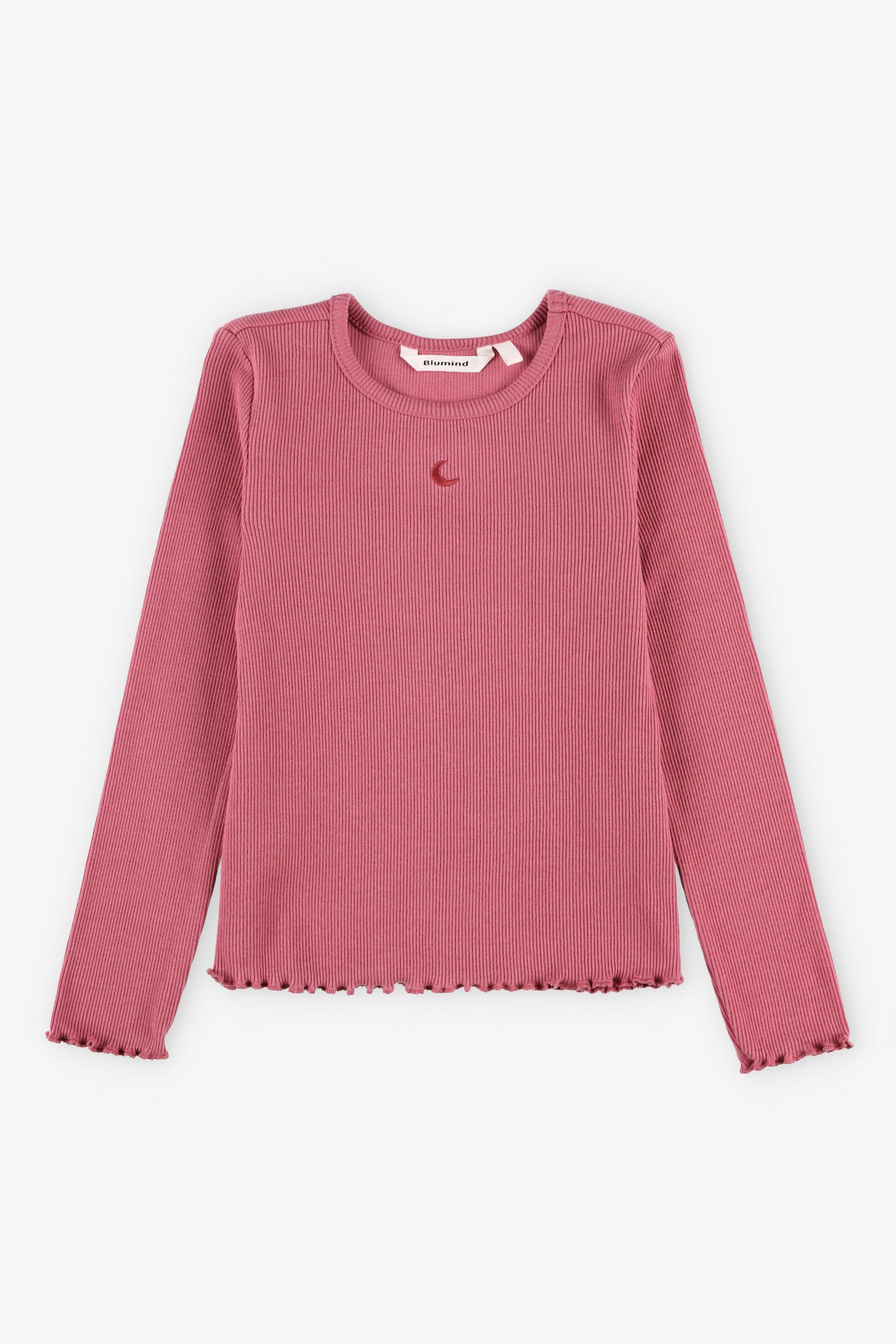 Chandail col rond finitions laitue en coton - Enfant fille && ROSE