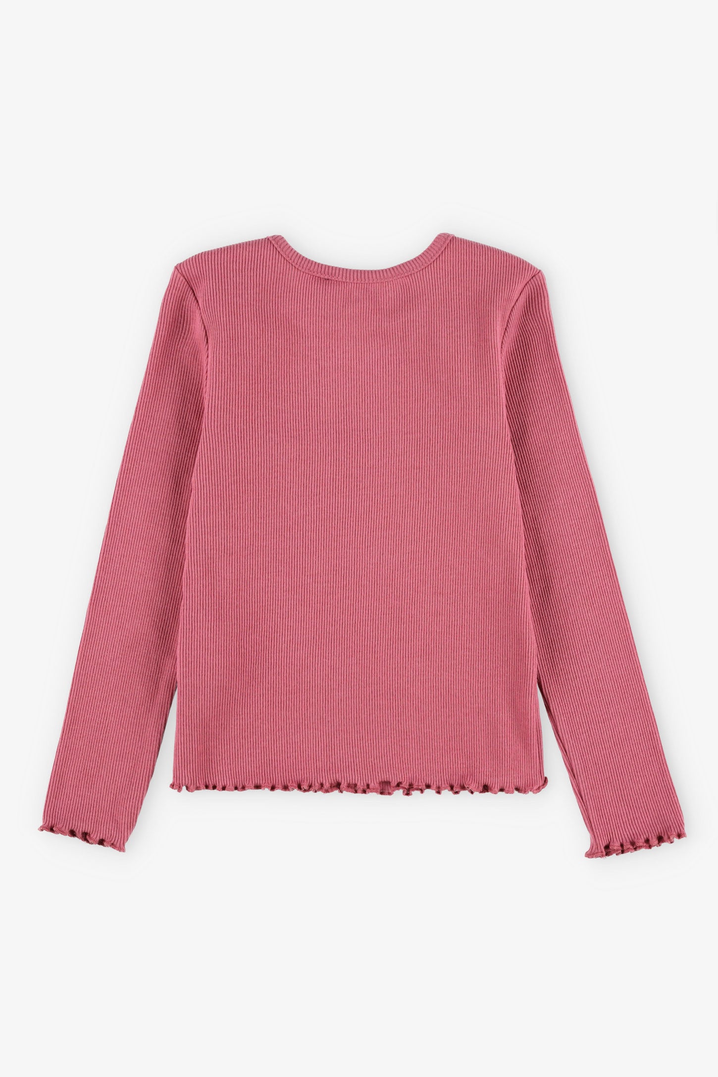 Chandail col rond finitions laitue en coton - Enfant fille && ROSE
