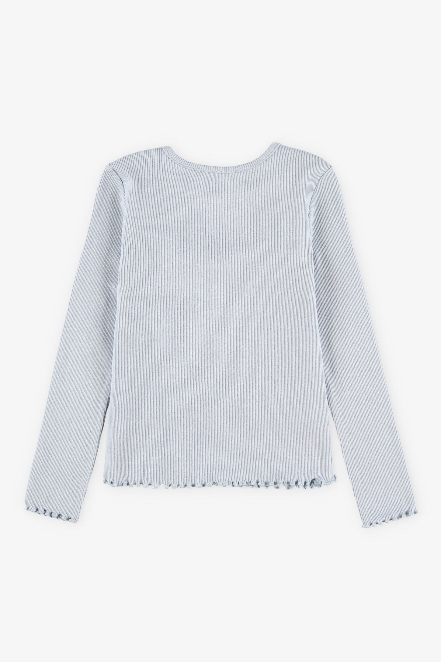 Chandail col rond finitions laitue en coton - Enfant fille && BLEU