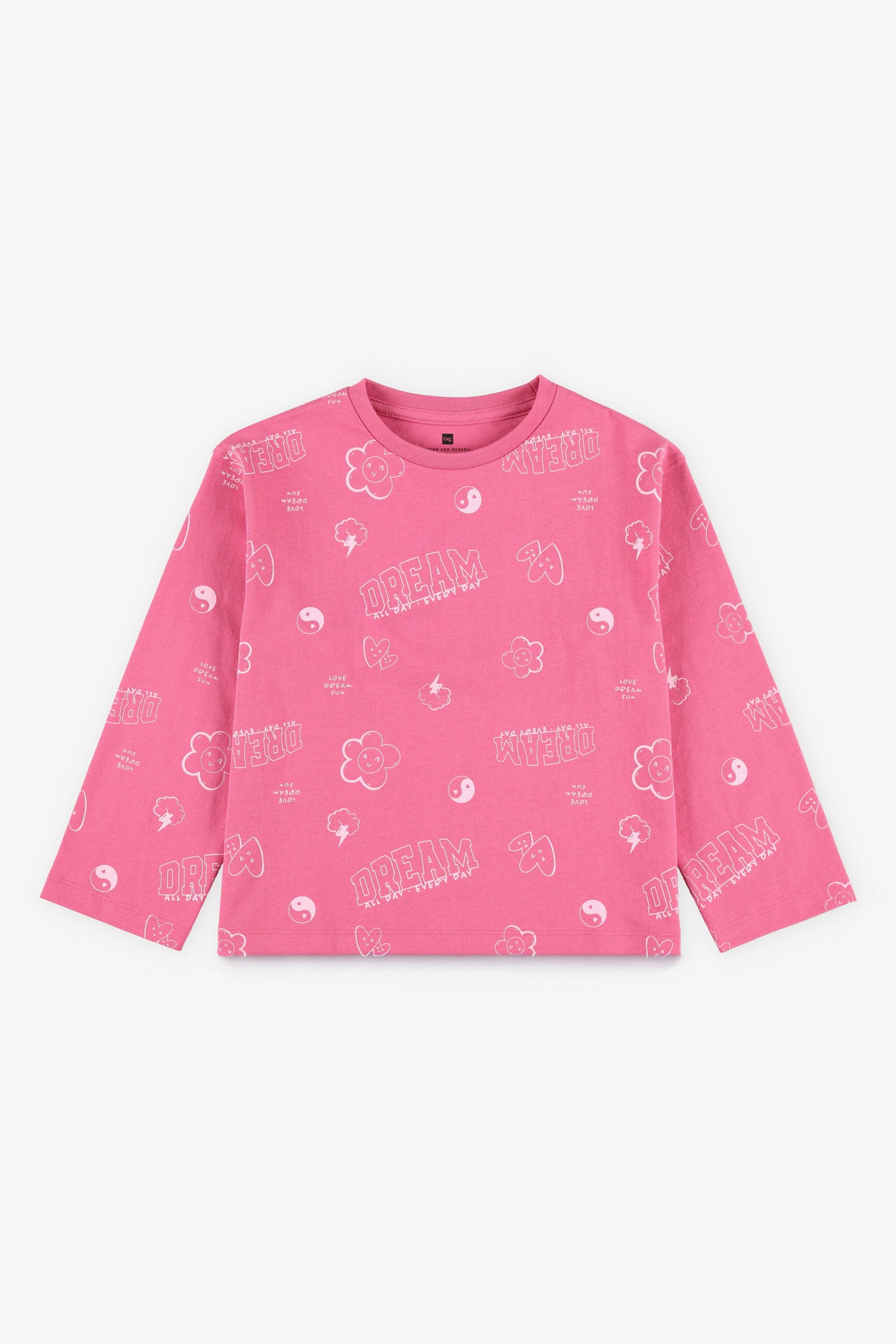Chandail manches longues en coton, 2/20$ - Enfant fille && ROSE MULTI
