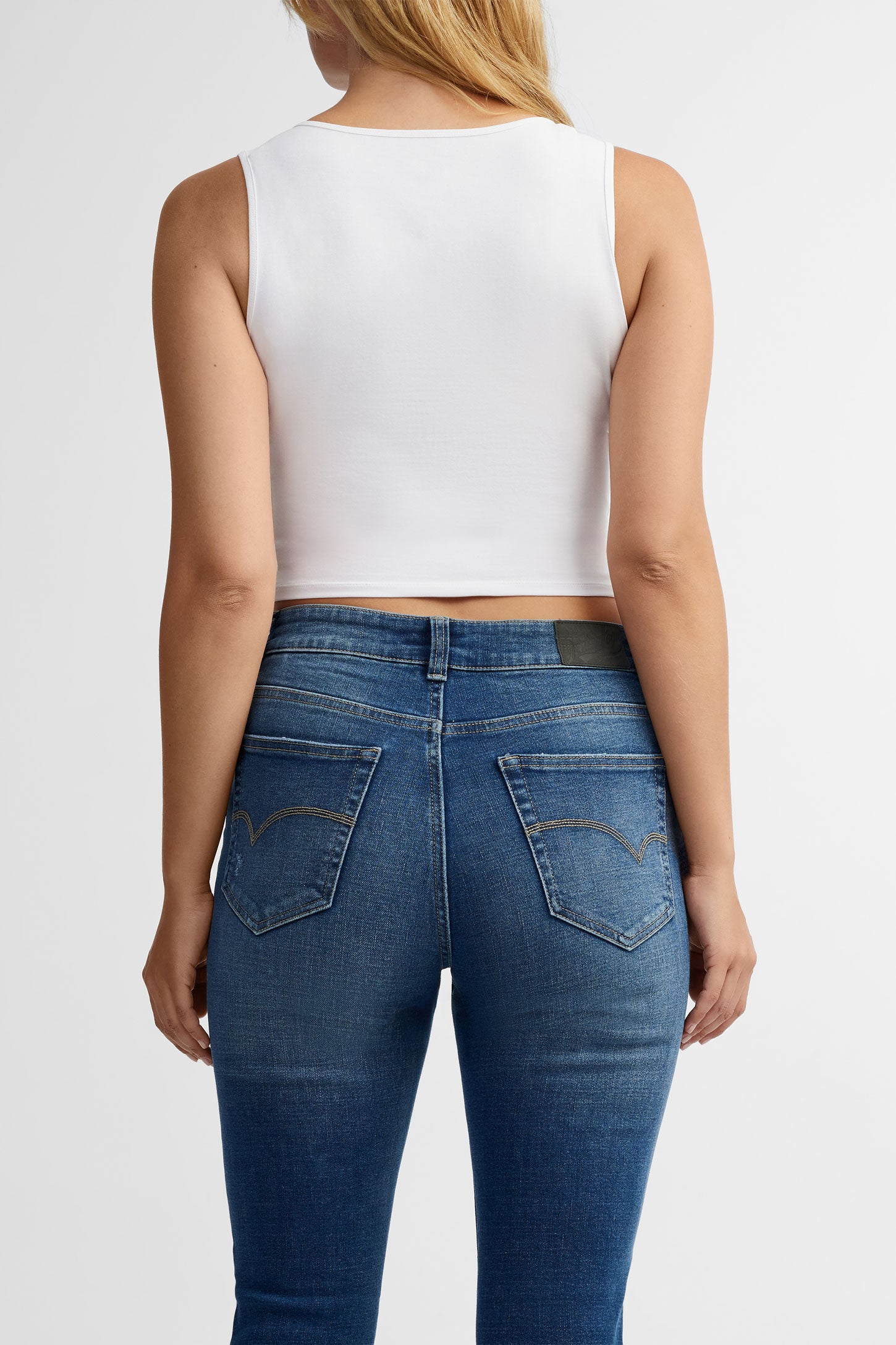 Jeans taille basse coupe ajustée - Femme && DENIM MOYEN