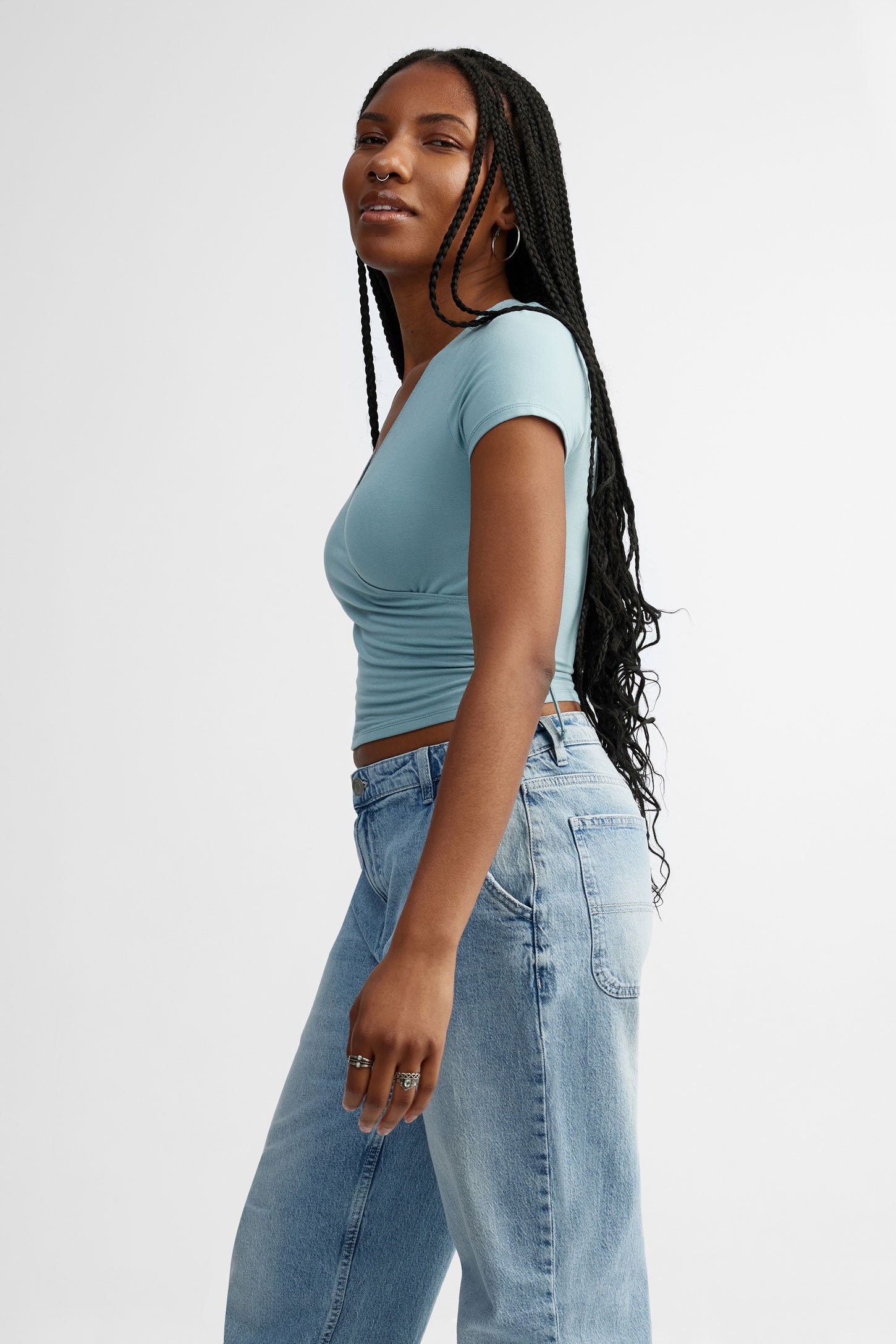 Jeans mi-taille coupe ''Baggy'' - Femme && DENIM PALE