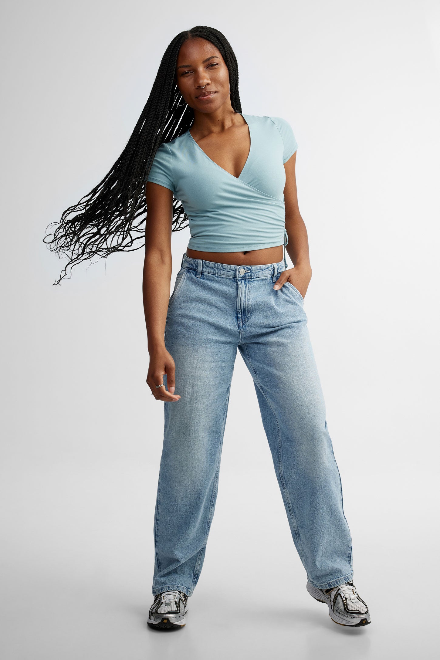 Jeans mi-taille coupe ''Baggy'' - Femme && DENIM PALE