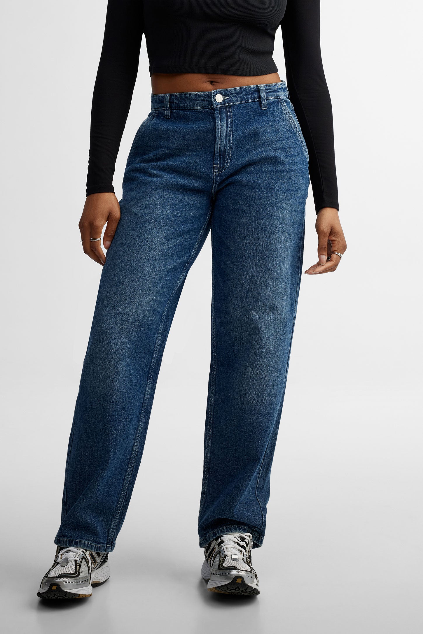 Jeans mi-taille coupe ''Baggy'' - Femme && DENIM MOYEN