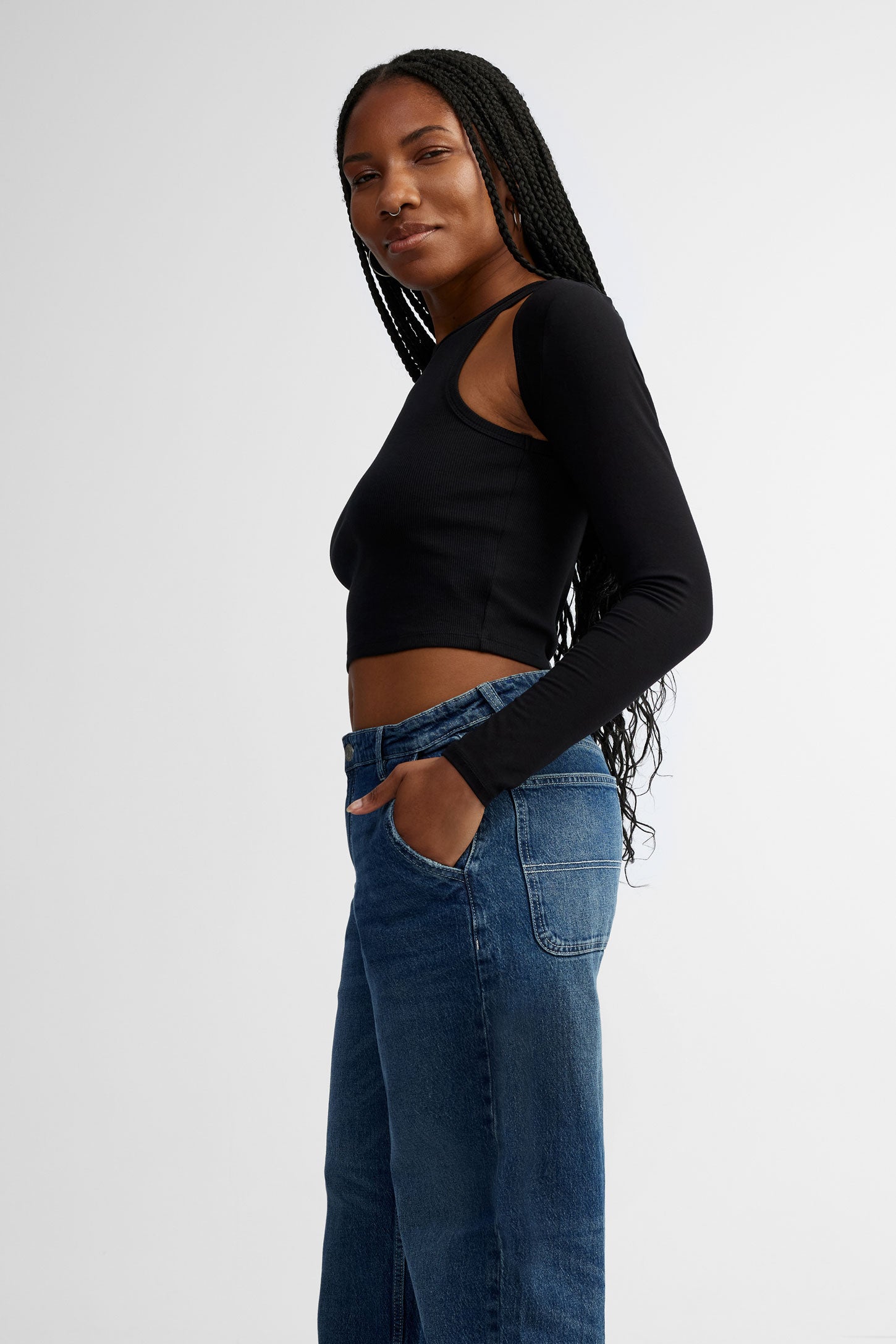 Jeans mi-taille coupe ''Baggy'' - Femme && DENIM MOYEN
