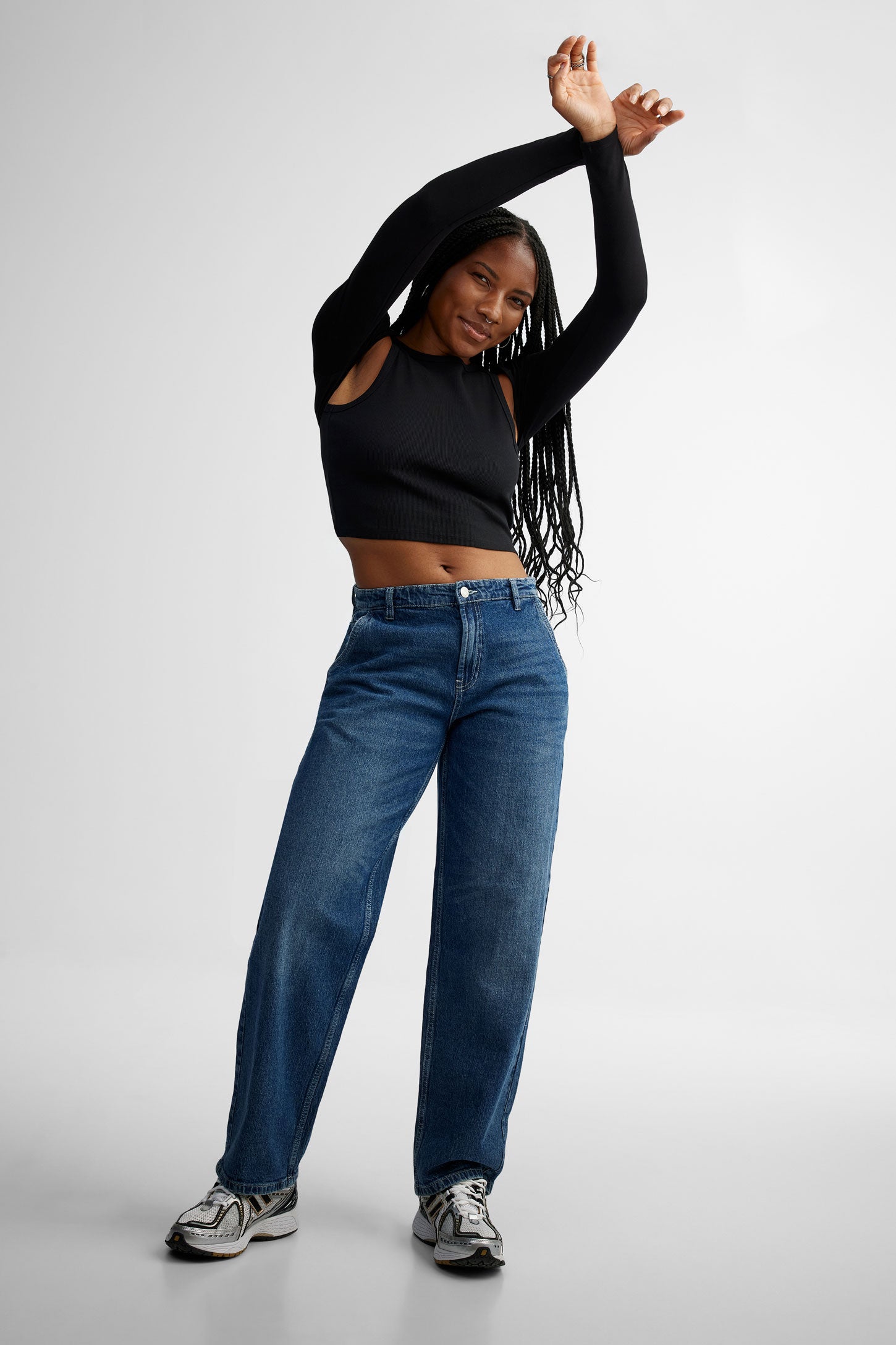 Jeans mi taille coupe Baggy Femme