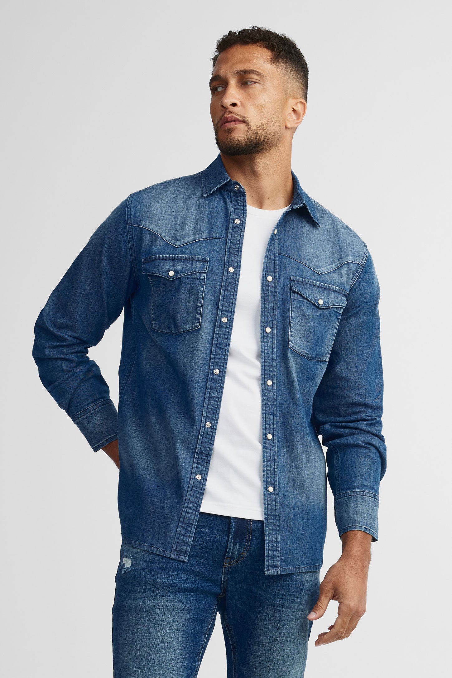 Chemise en jeans western - Homme && DENIM MOYEN