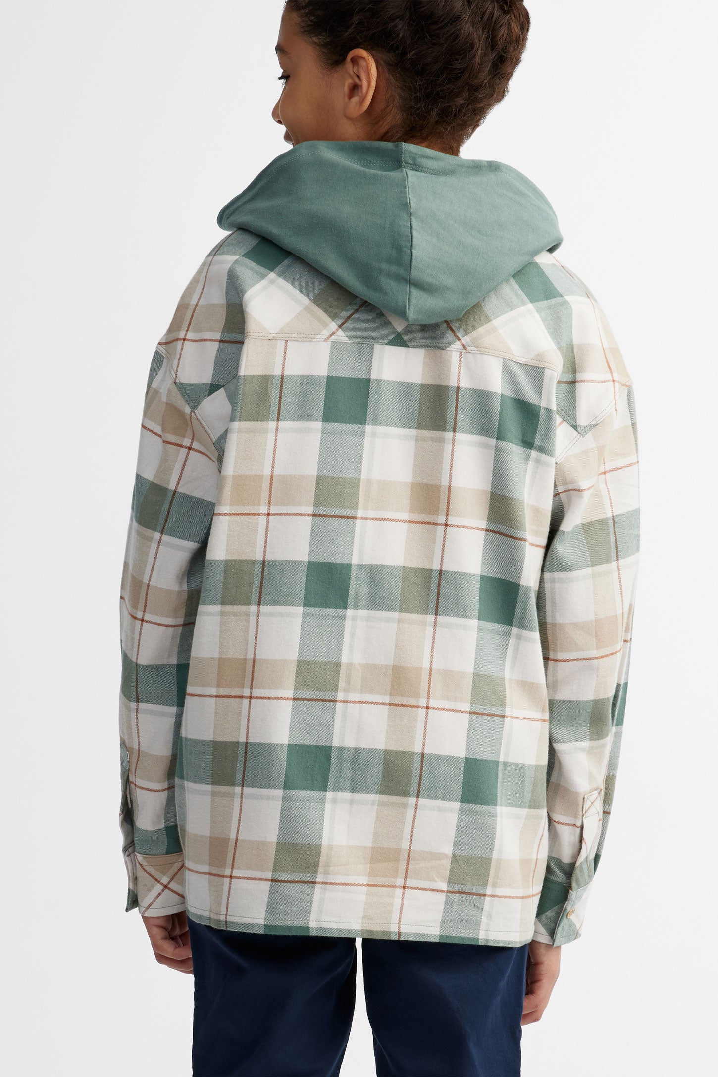 Chemise à capuchon à carreaux en coton - Ado garçon && VERT/MULTI