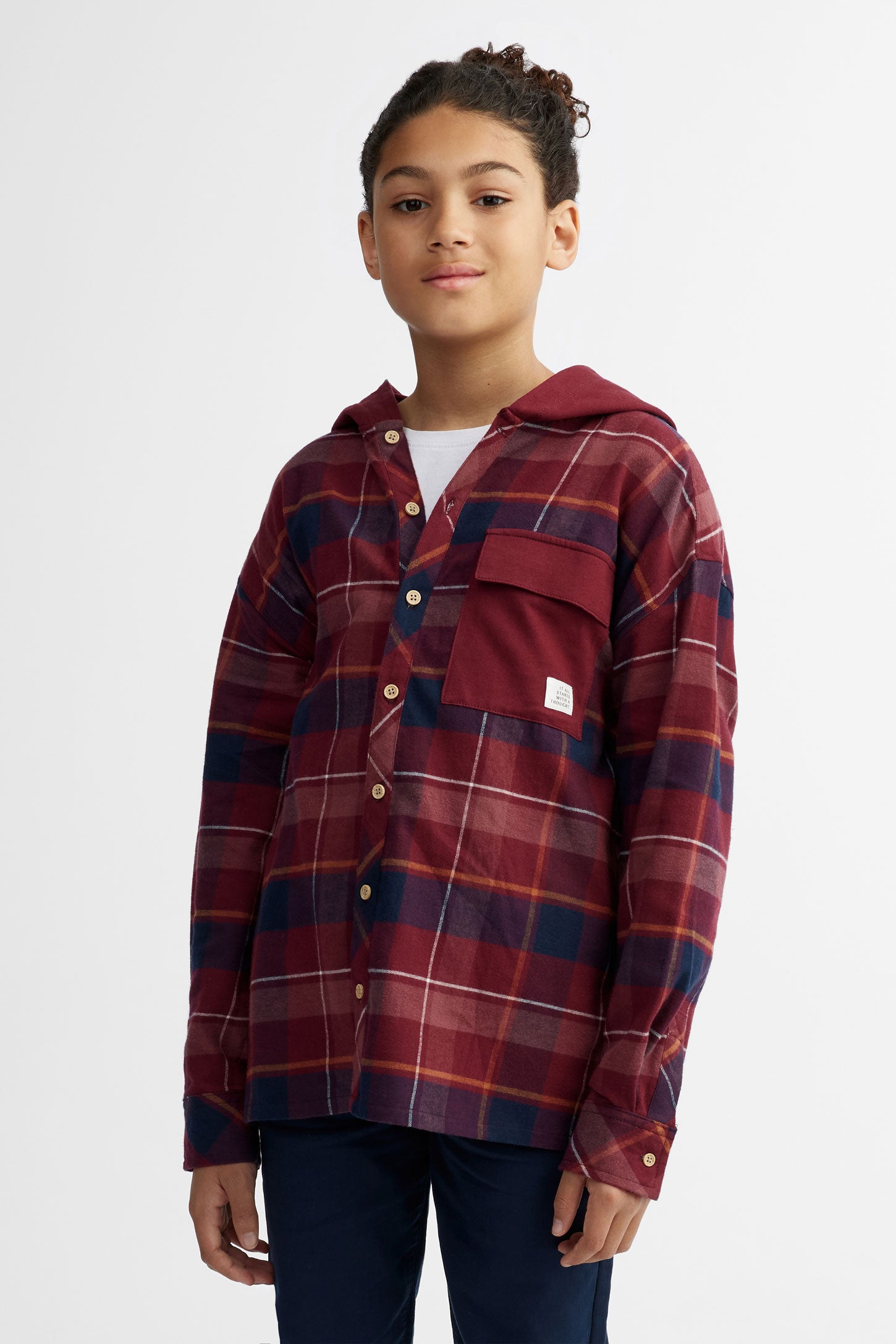 Chemise à capuchon à carreaux en coton - Ado garçon && BOURGOGNE MULTI