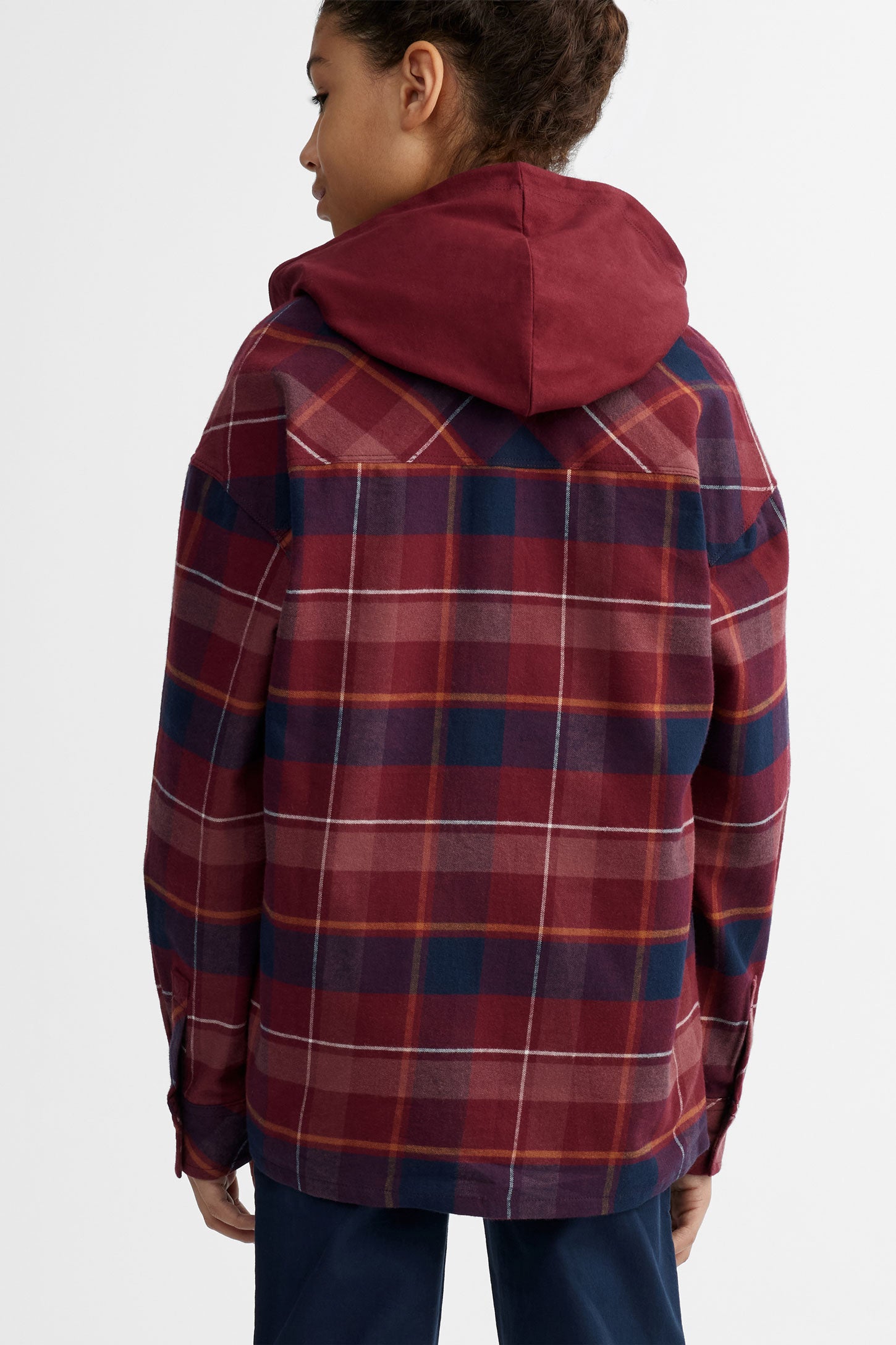 Chemise à capuchon à carreaux en coton - Ado garçon && BOURGOGNE MULTI