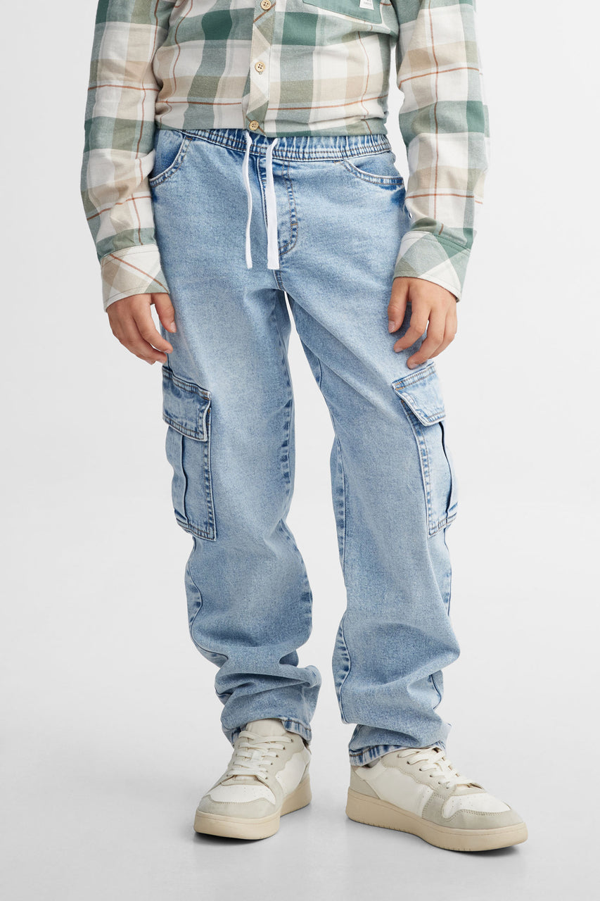 Jeans cargo taille élastique - Ado garçon && BLEU PALE