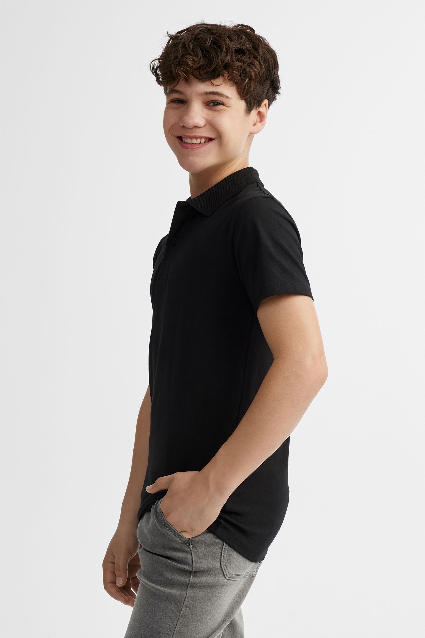 Polo manches courtes en coton - Ado garçon && NOIR