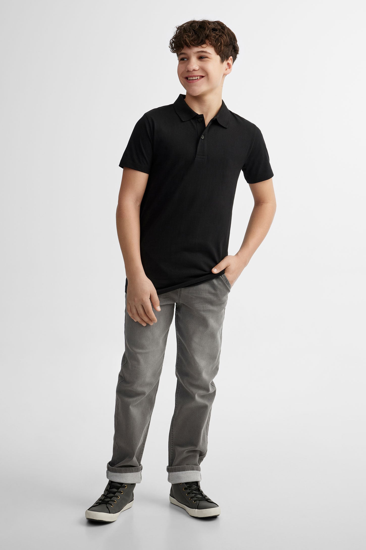Polo manches courtes en coton - Ado garçon && NOIR