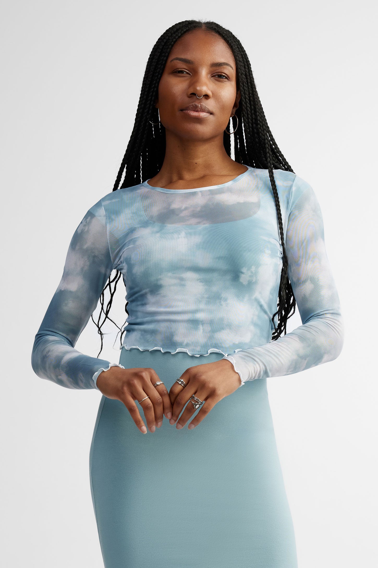 Chandail manches longues en mesh - Femme && BLEU MULTI