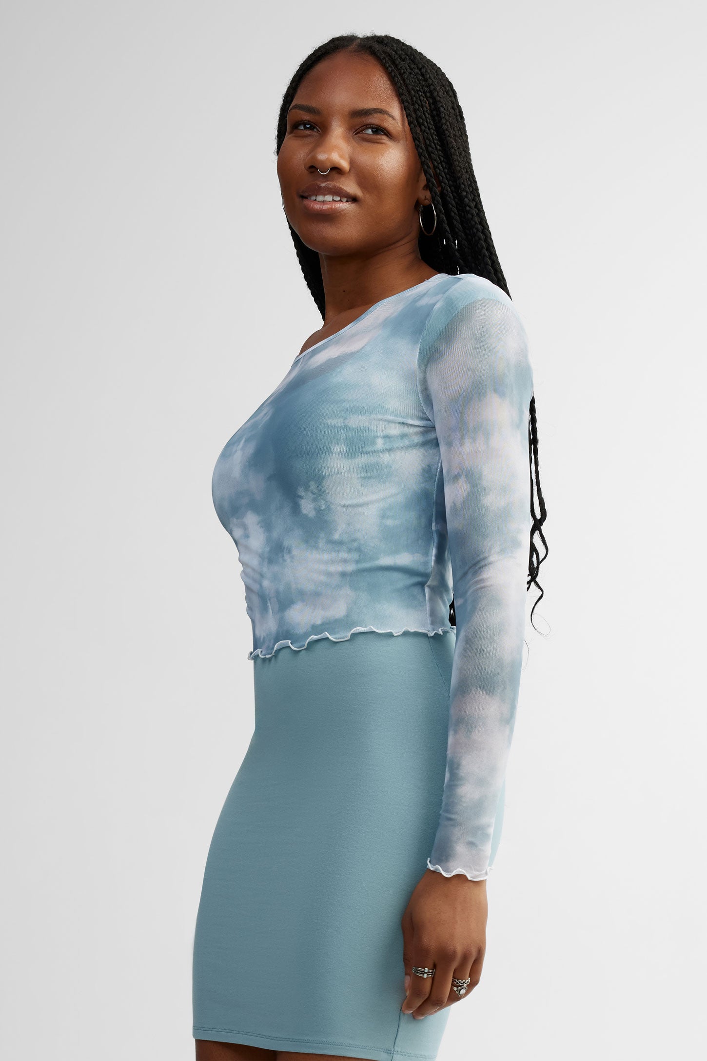 Chandail manches longues en mesh - Femme && BLEU MULTI