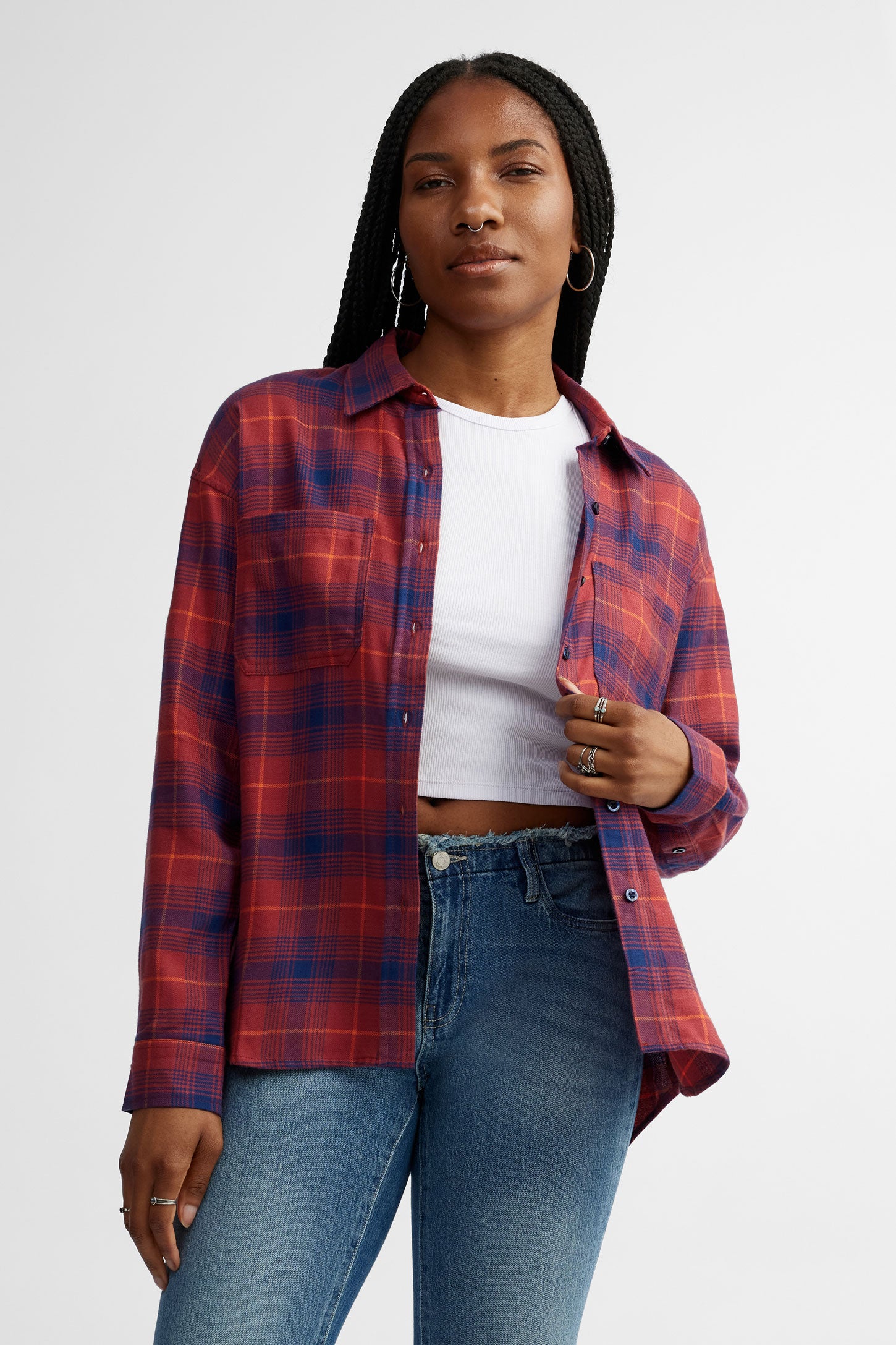 Chemise à carreaux en flanelle coupe ''Boyfriend'' Femme