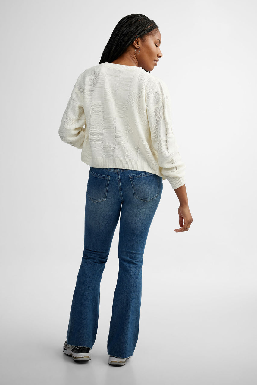 Cardigan en tricot motif carreaux - Femme && BLANC