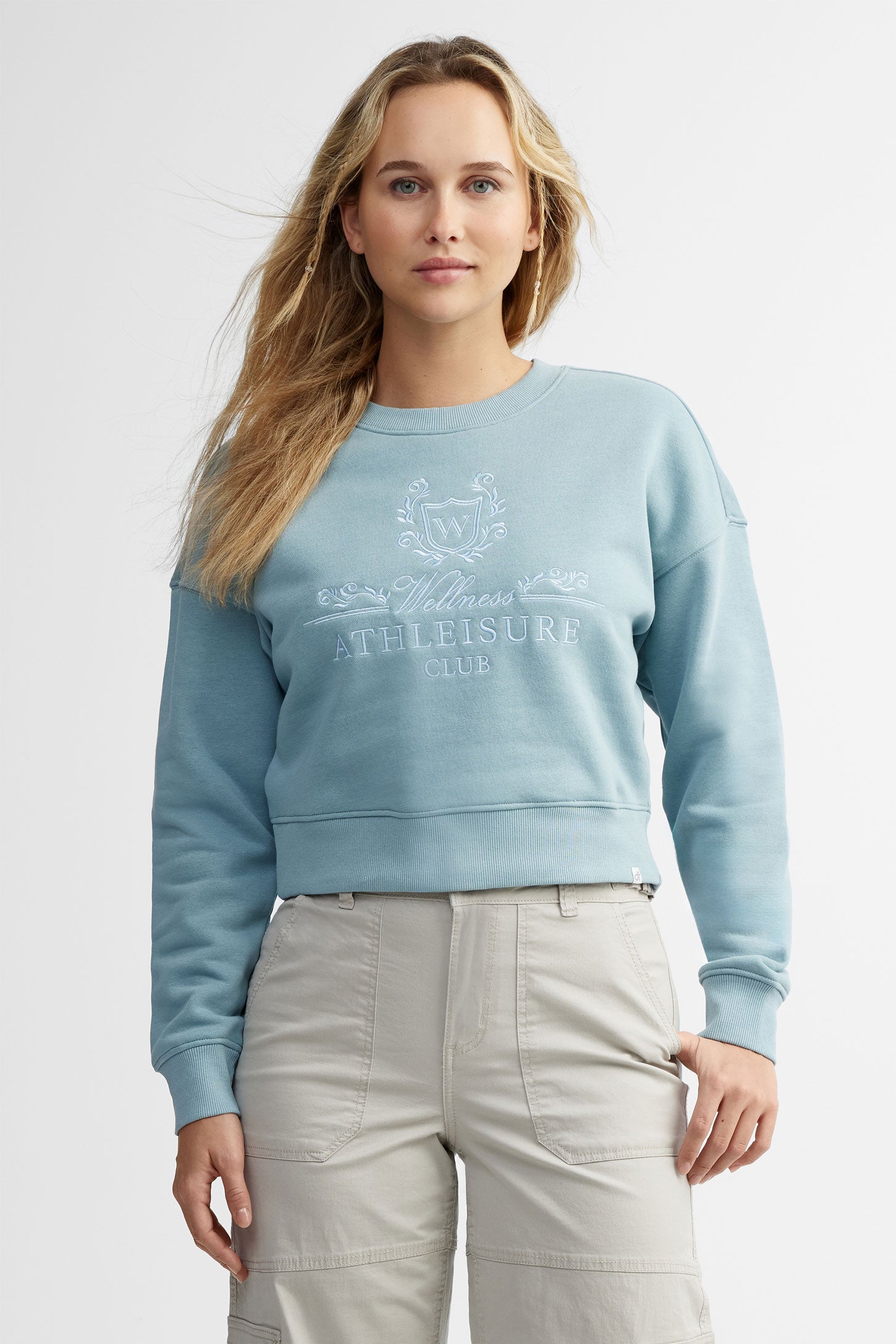 Chandail col rond coton ouaté - Femme && BLEU
