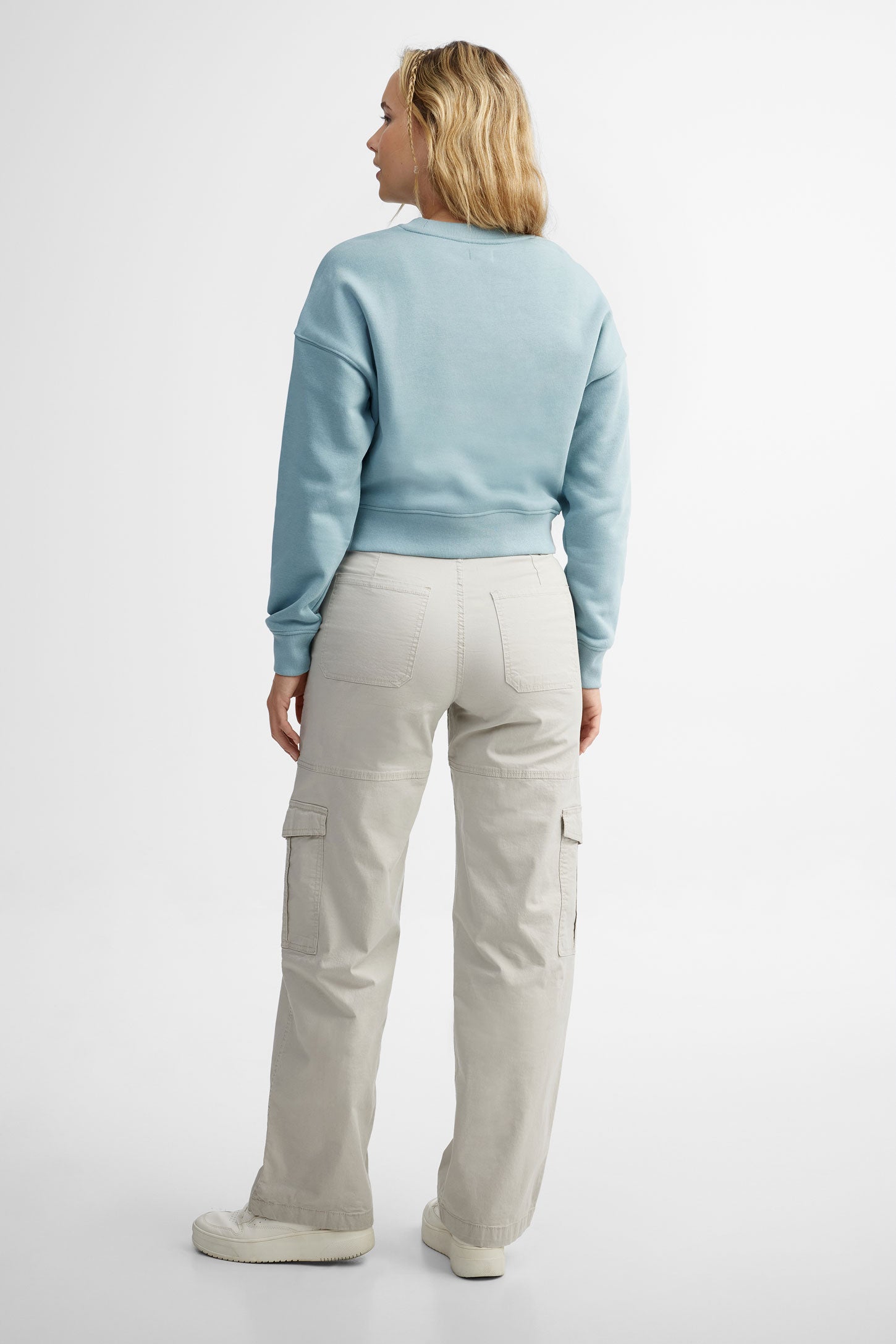 Chandail col rond coton ouaté - Femme && BLEU