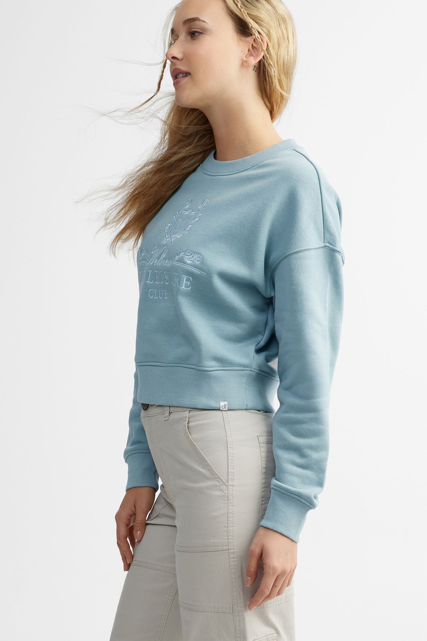 Chandail col rond coton ouaté - Femme && BLEU
