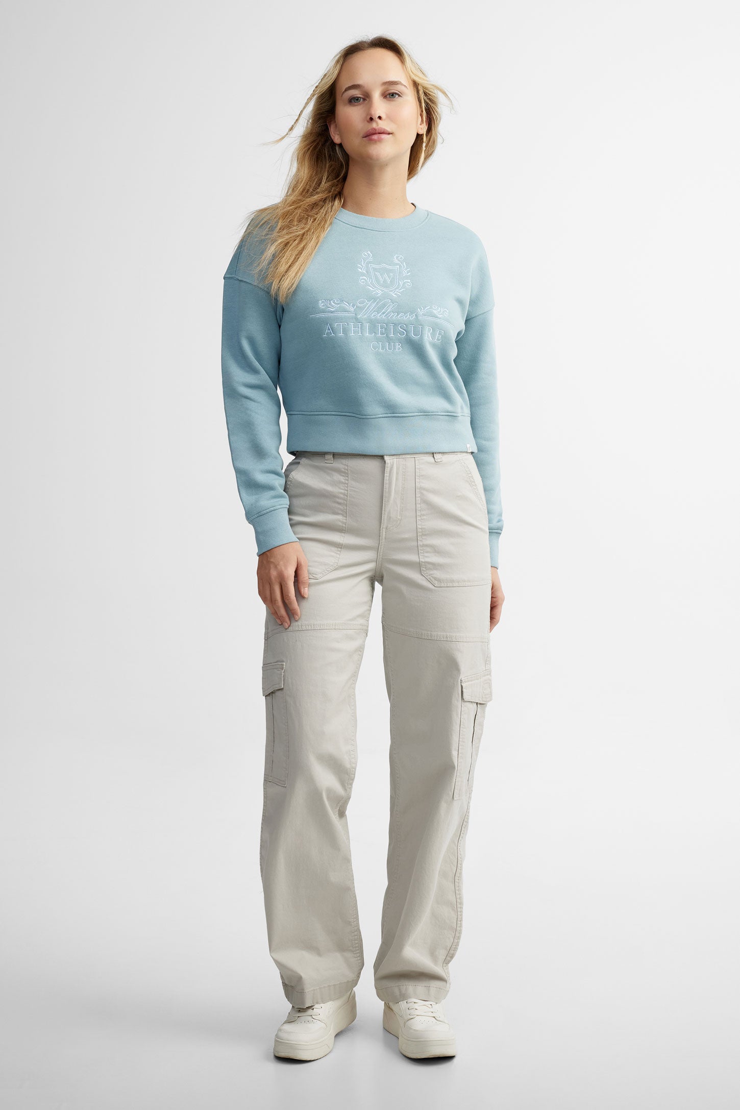 Chandail col rond coton ouaté - Femme && BLEU