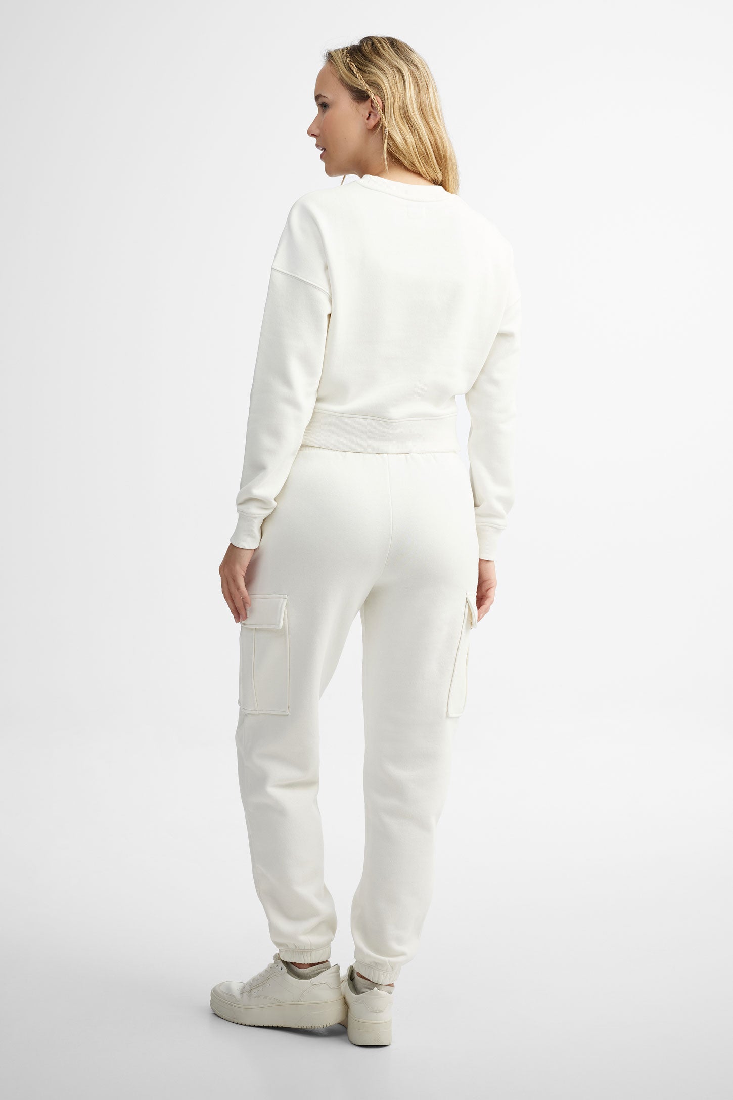 Chandail col rond coton ouaté - Femme && BLANC CASSÉ