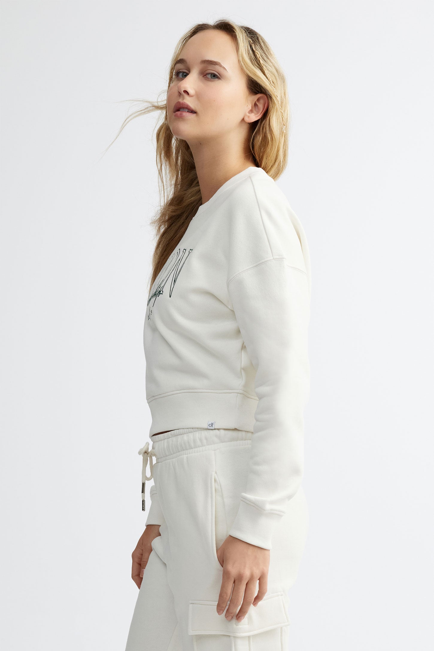 Chandail col rond coton ouaté - Femme && BLANC CASSÉ