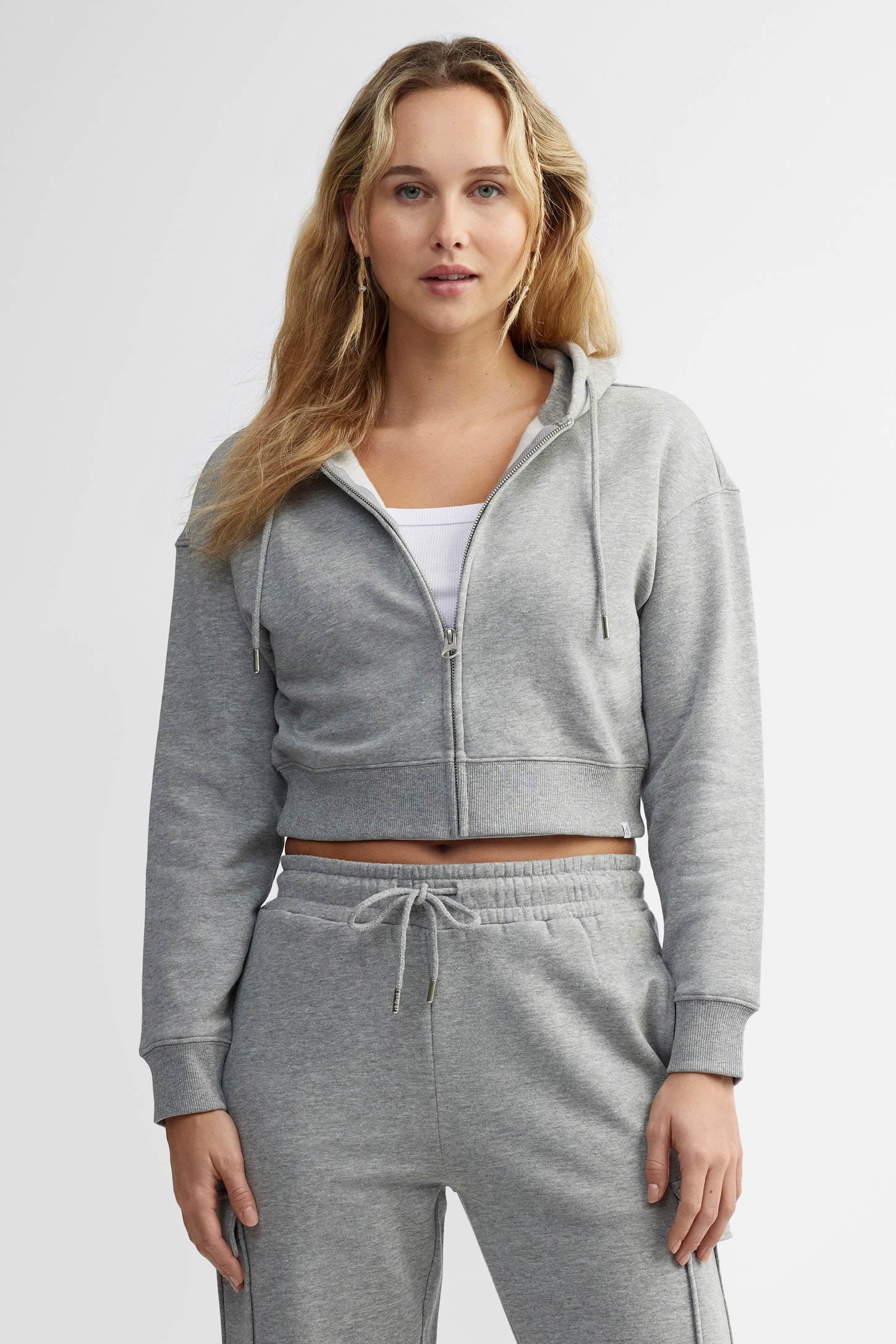 Veste à capuchon écourtée coton ouaté - Femme && GRIS MIXTE