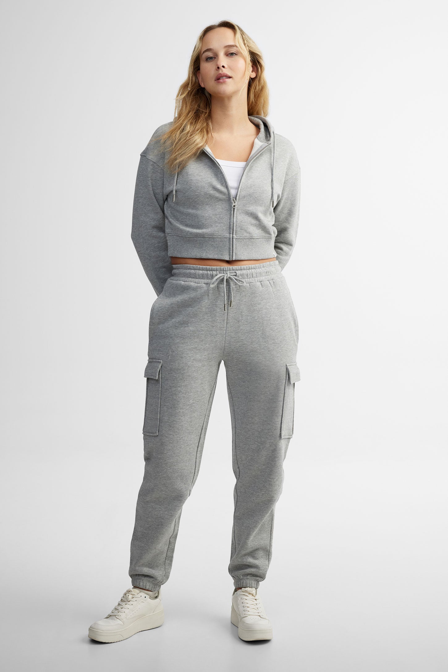 Veste à capuchon écourtée coton ouaté - Femme && GRIS MIXTE