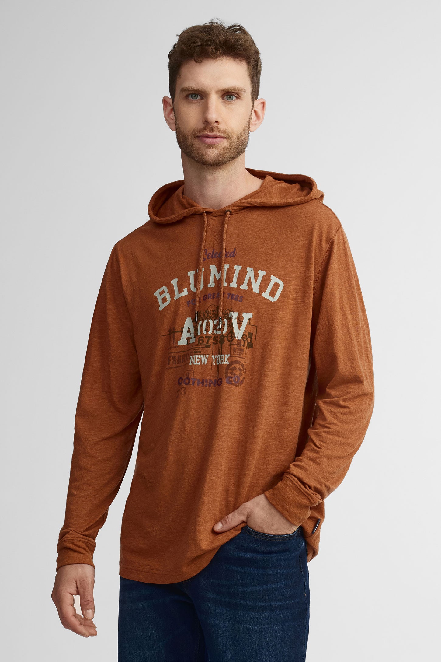 Chandail à capuchon en coton - Homme && BRUN