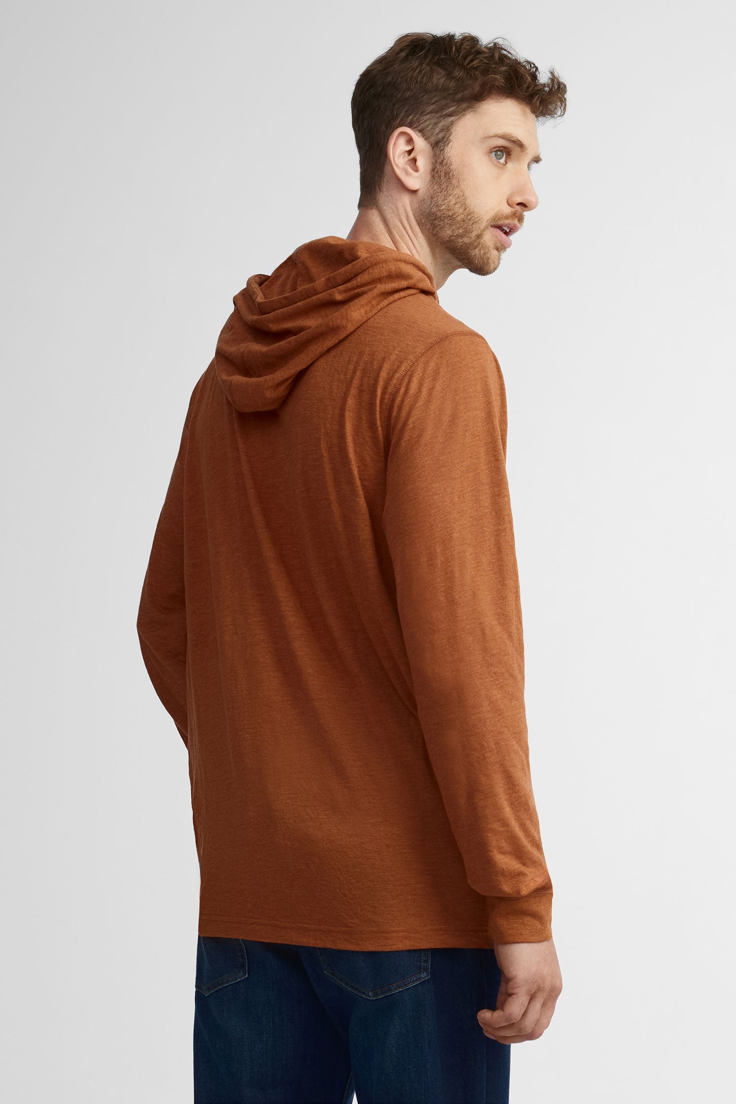 Chandail à capuchon en coton - Homme && BRUN