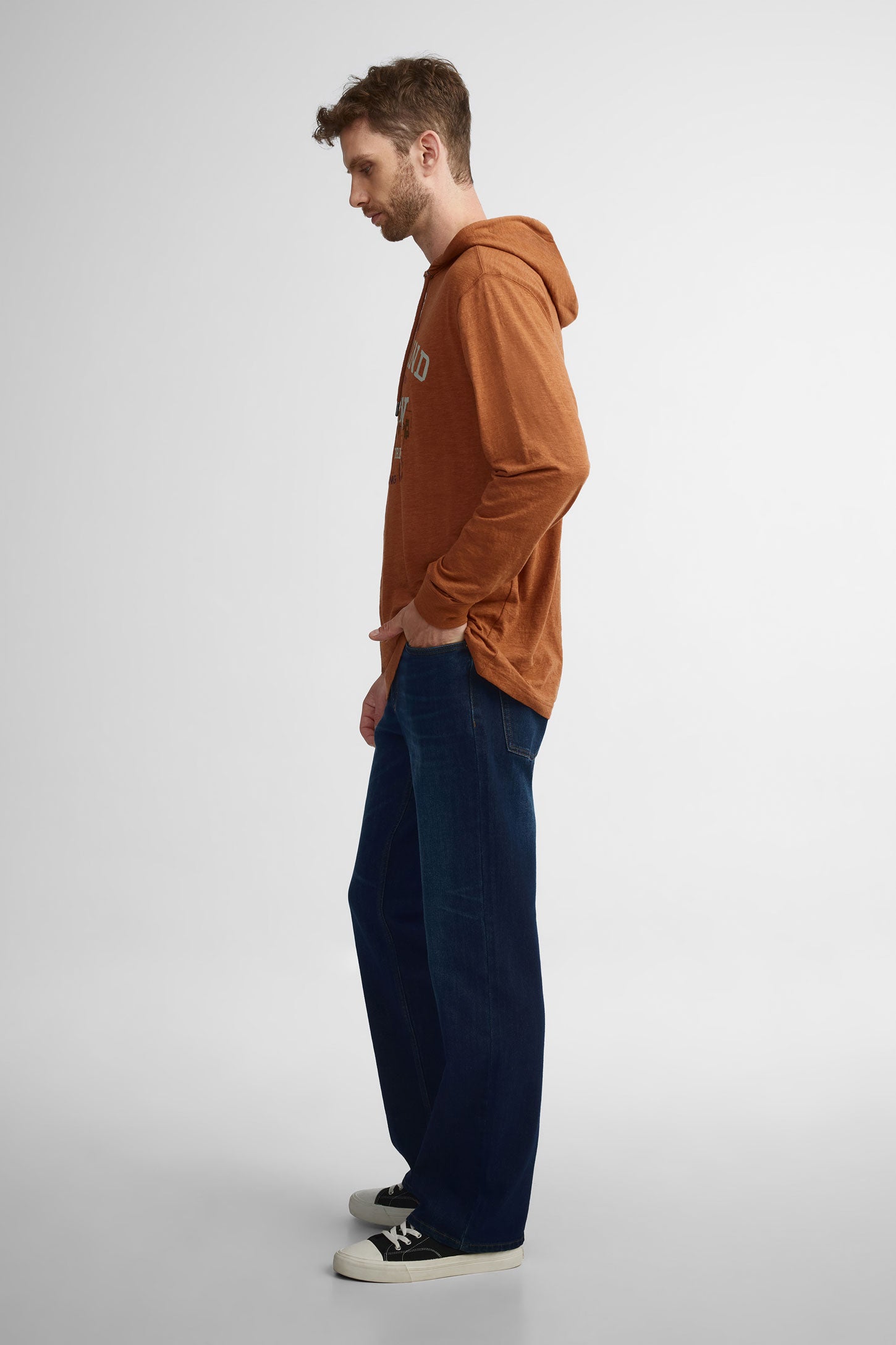 Chandail à capuchon en coton - Homme && BRUN