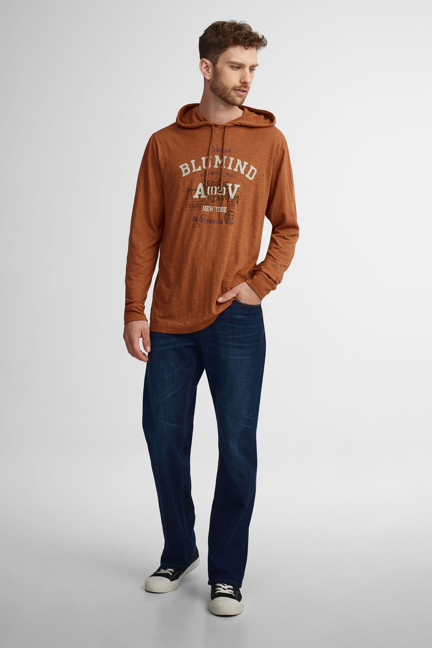 Chandail à capuchon en coton - Homme && BRUN