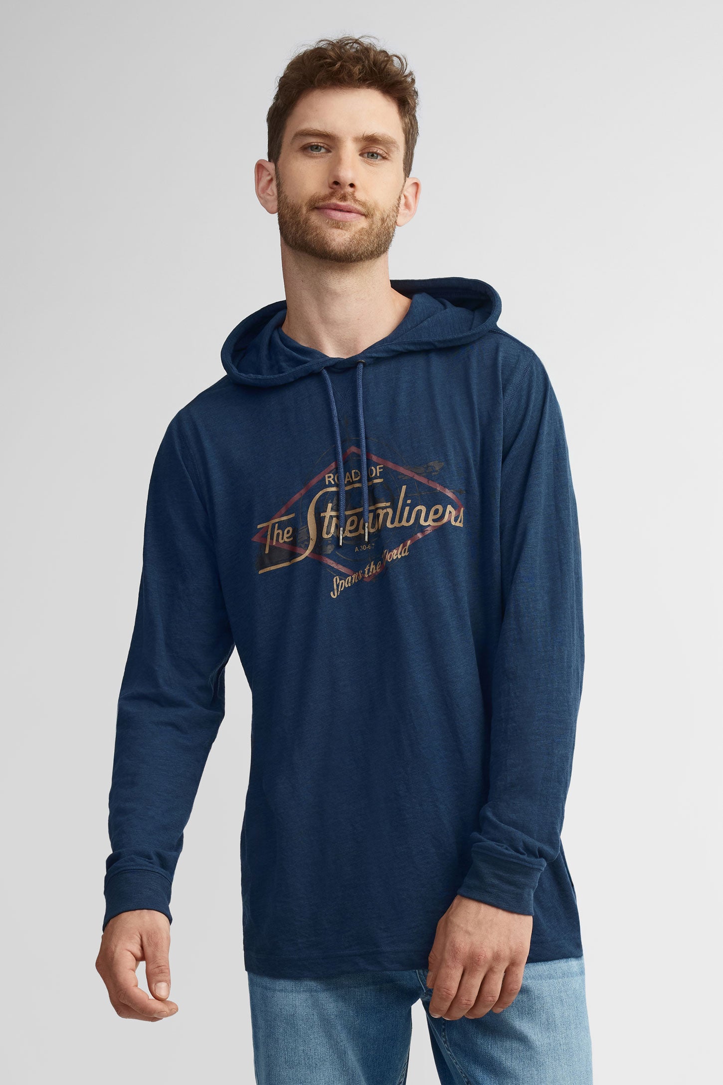 Chandail à capuchon en coton - Homme && BLEU