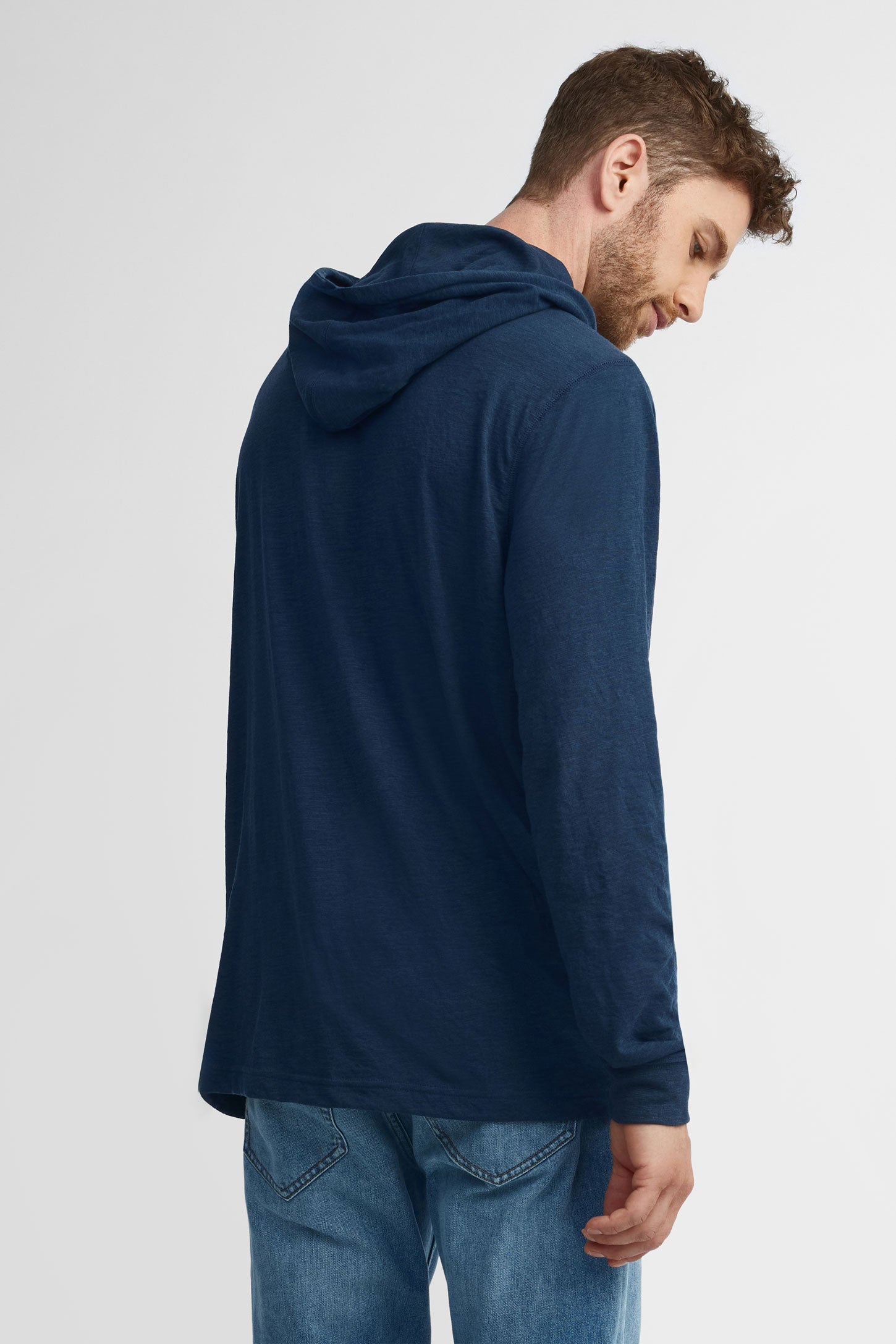 Chandail à capuchon en coton - Homme && BLEU