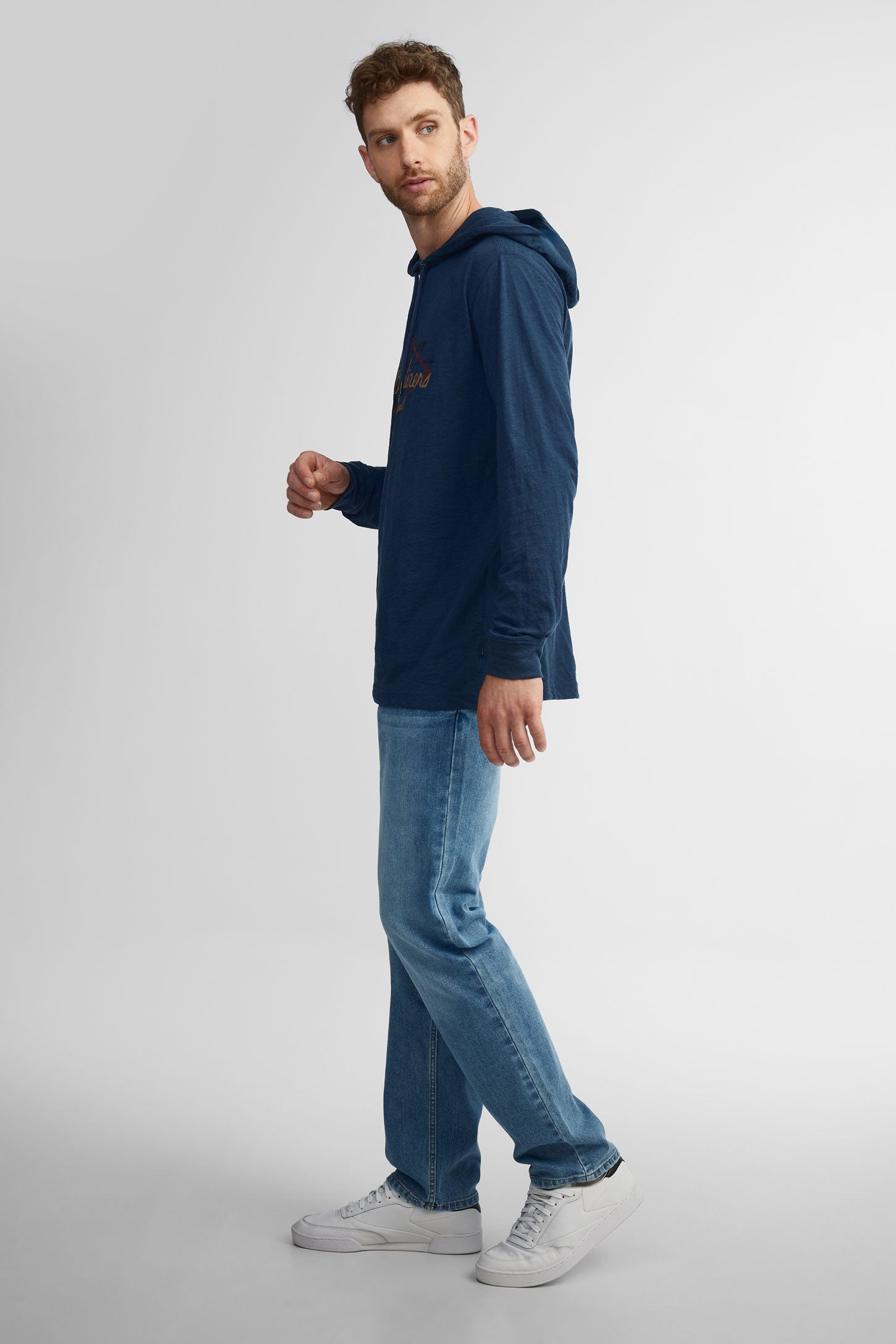 Chandail à capuchon en coton - Homme && BLEU