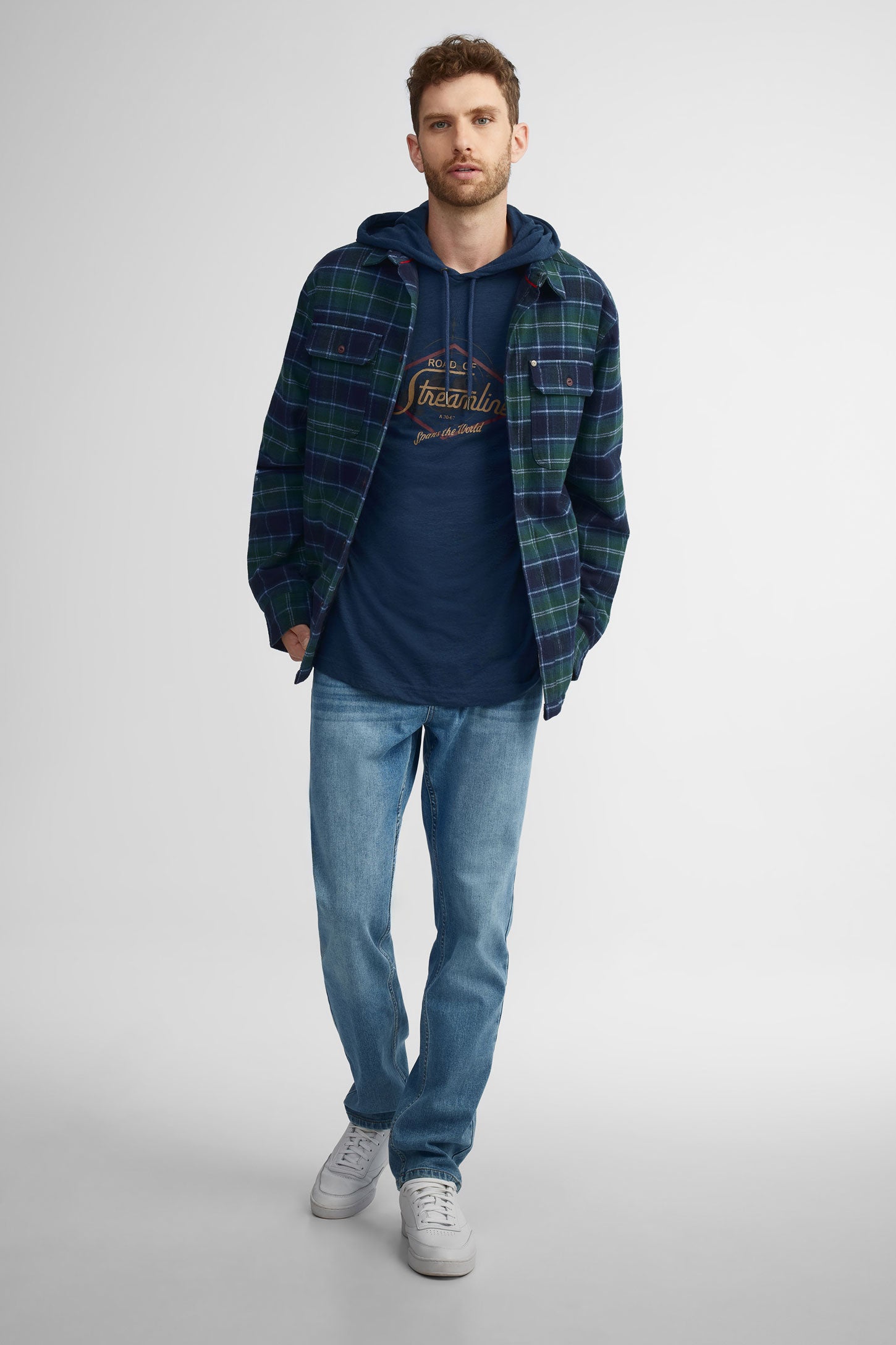 Chandail à capuchon en coton - Homme && BLEU