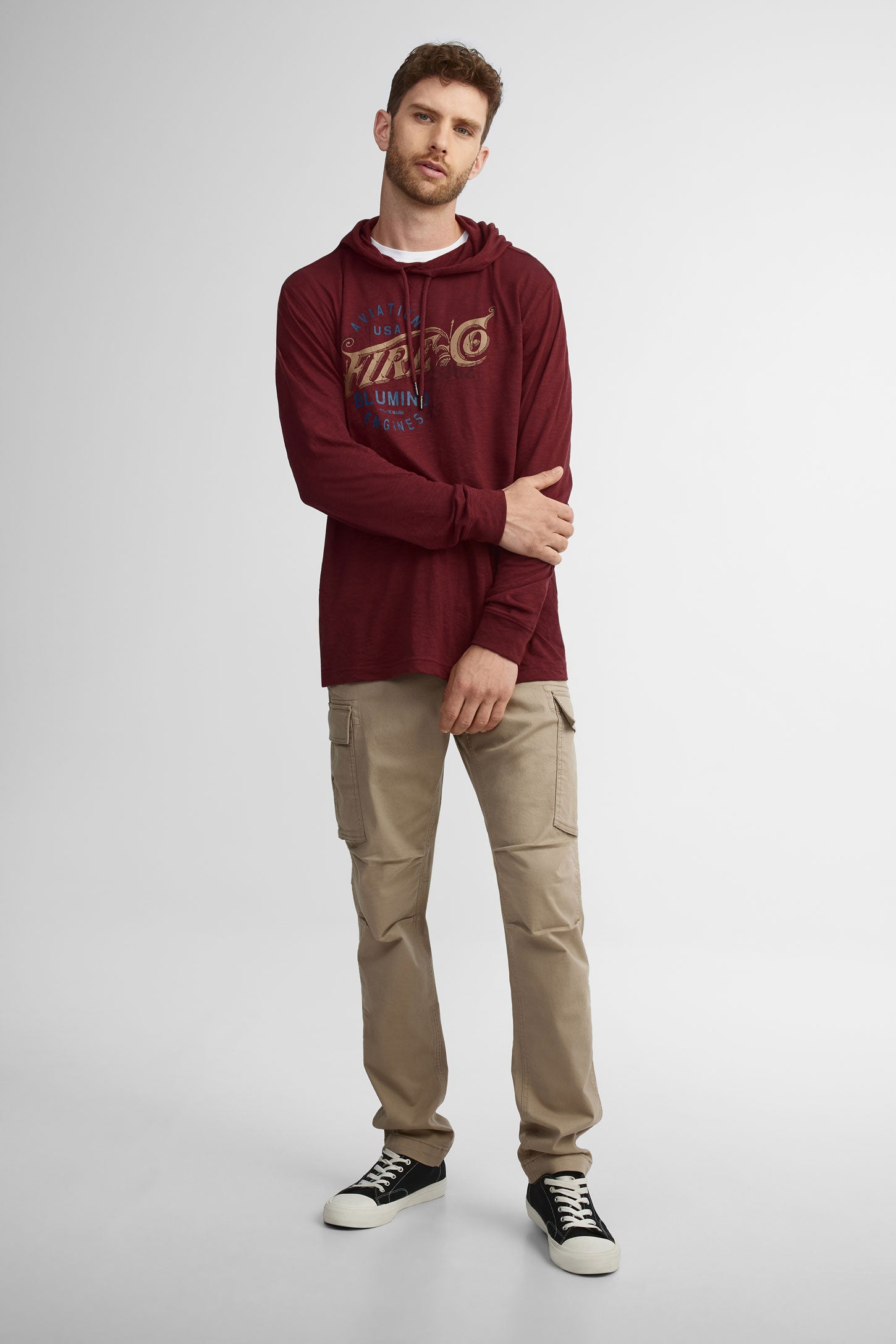 Chandail à capuchon en coton - Homme && MARRON