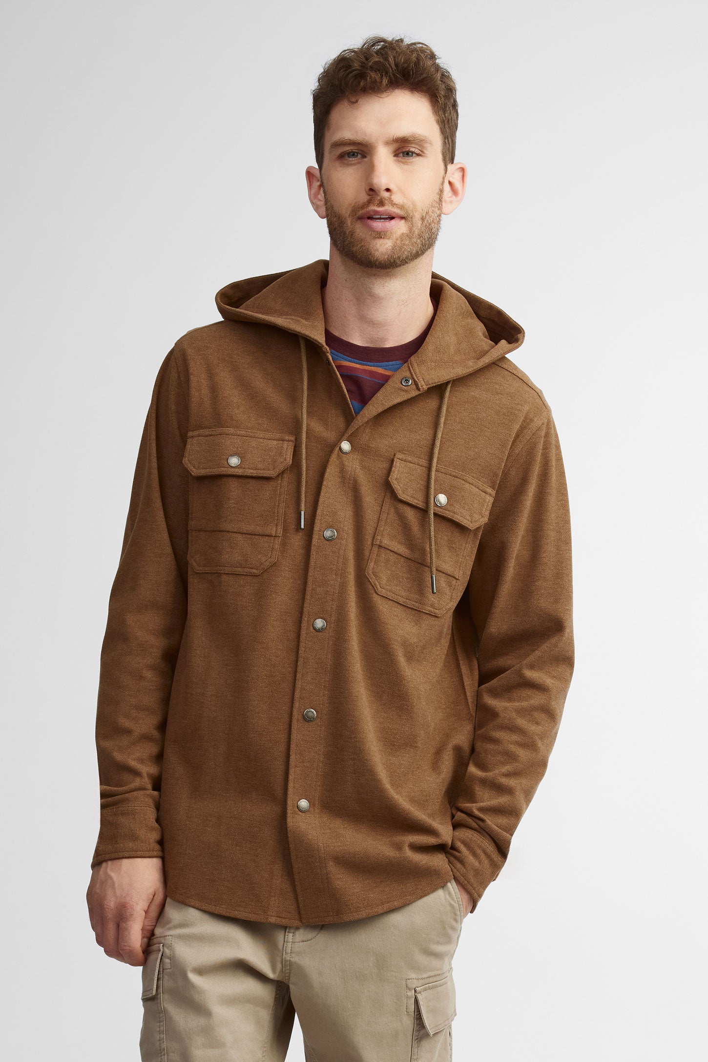 Surchemise à capuchon en twill - Homme && BRUN