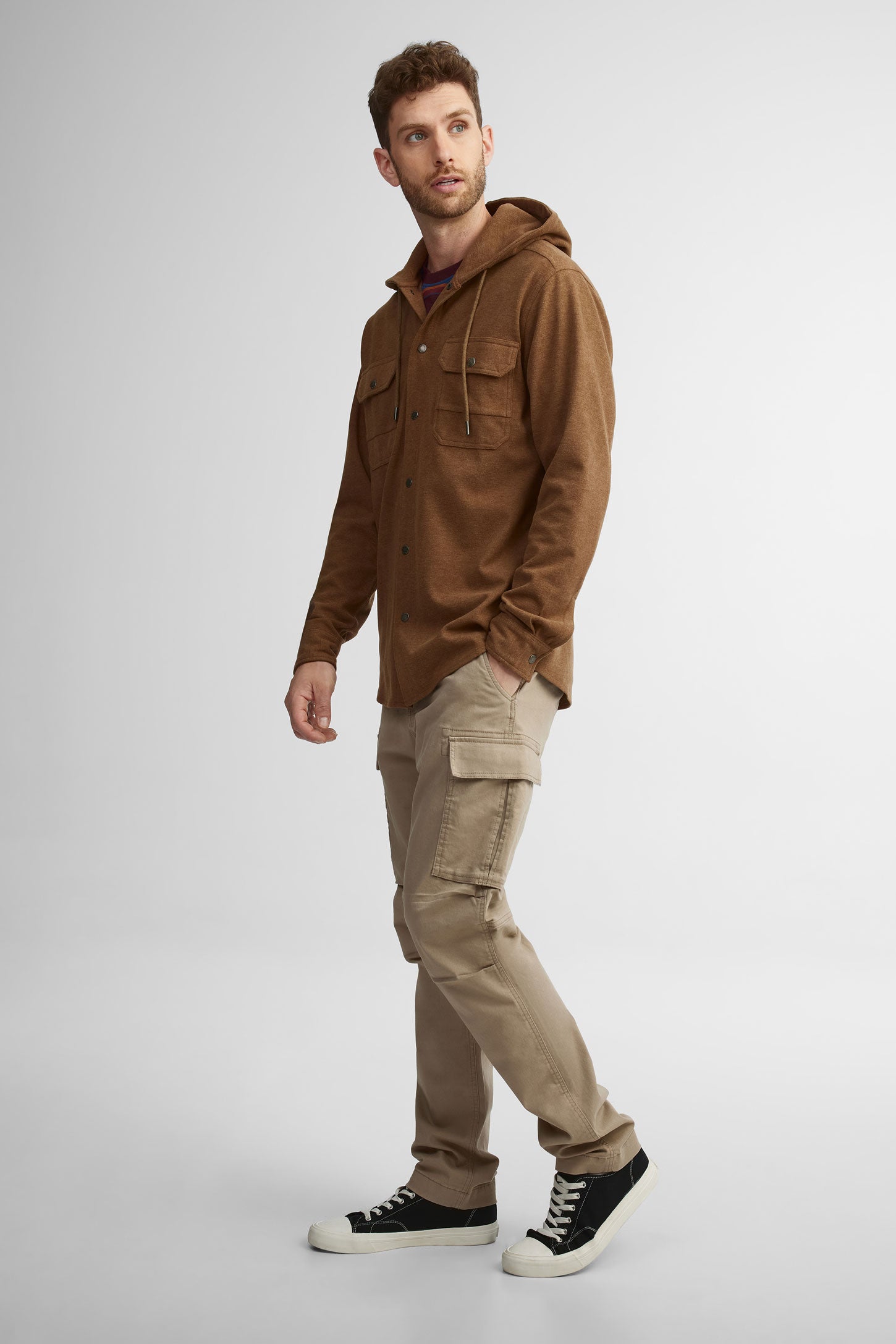 Surchemise à capuchon en twill - Homme && BRUN