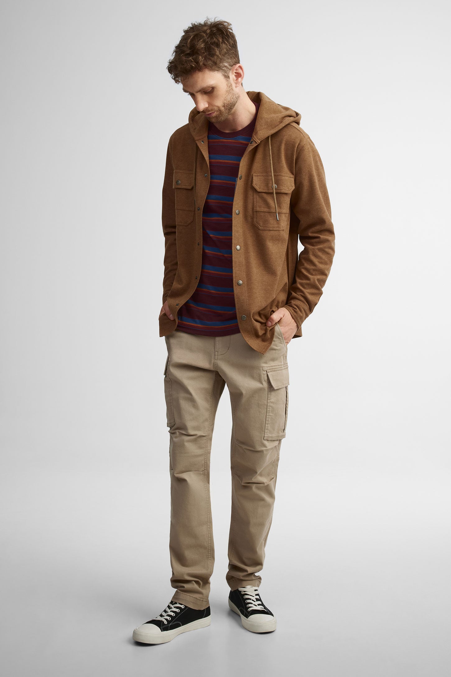 Surchemise à capuchon en twill - Homme && BRUN