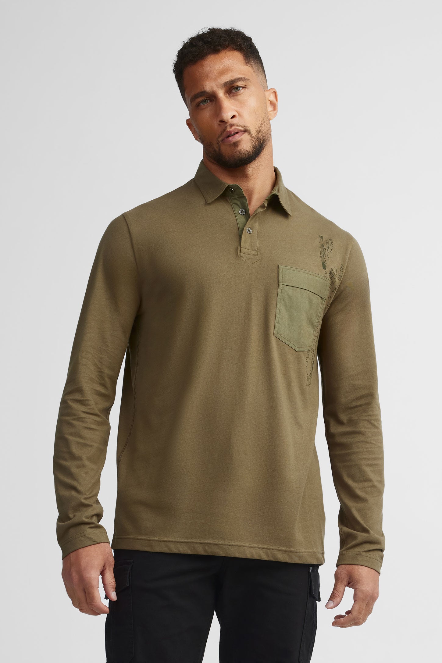 Polo manches longues coton - Homme && KAKI