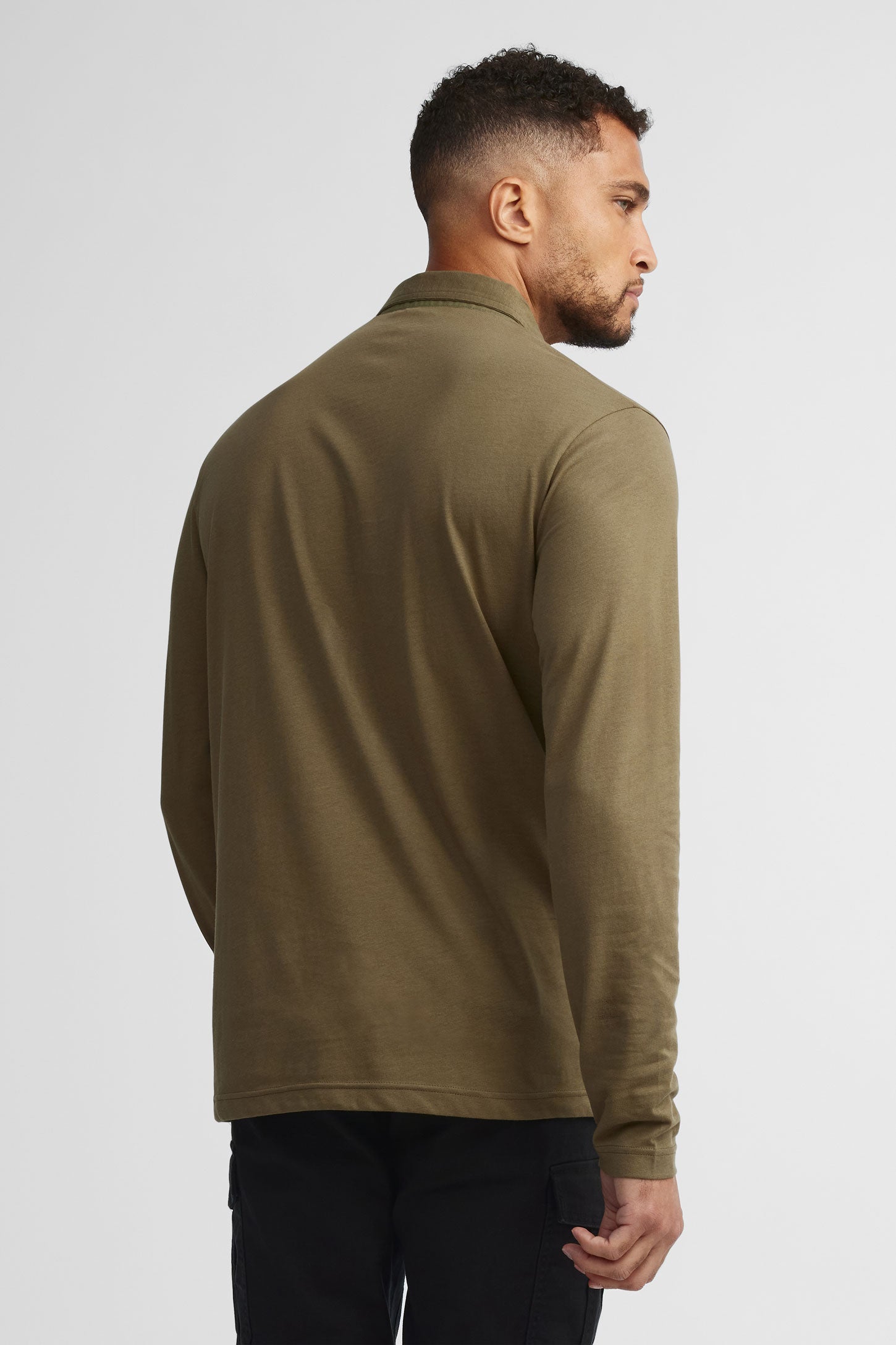 Polo manches longues coton - Homme && KAKI