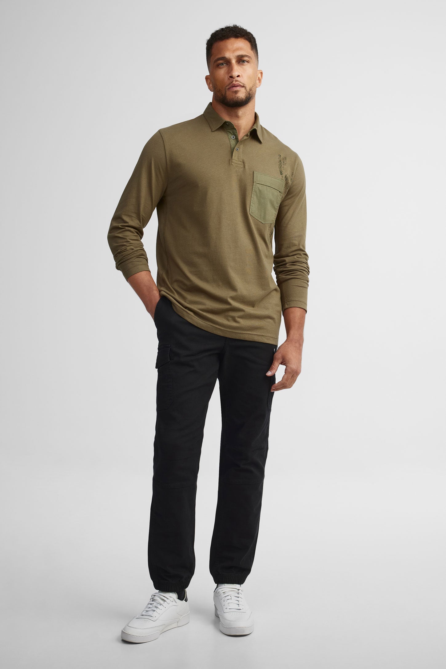 Polo manches longues coton - Homme && KAKI