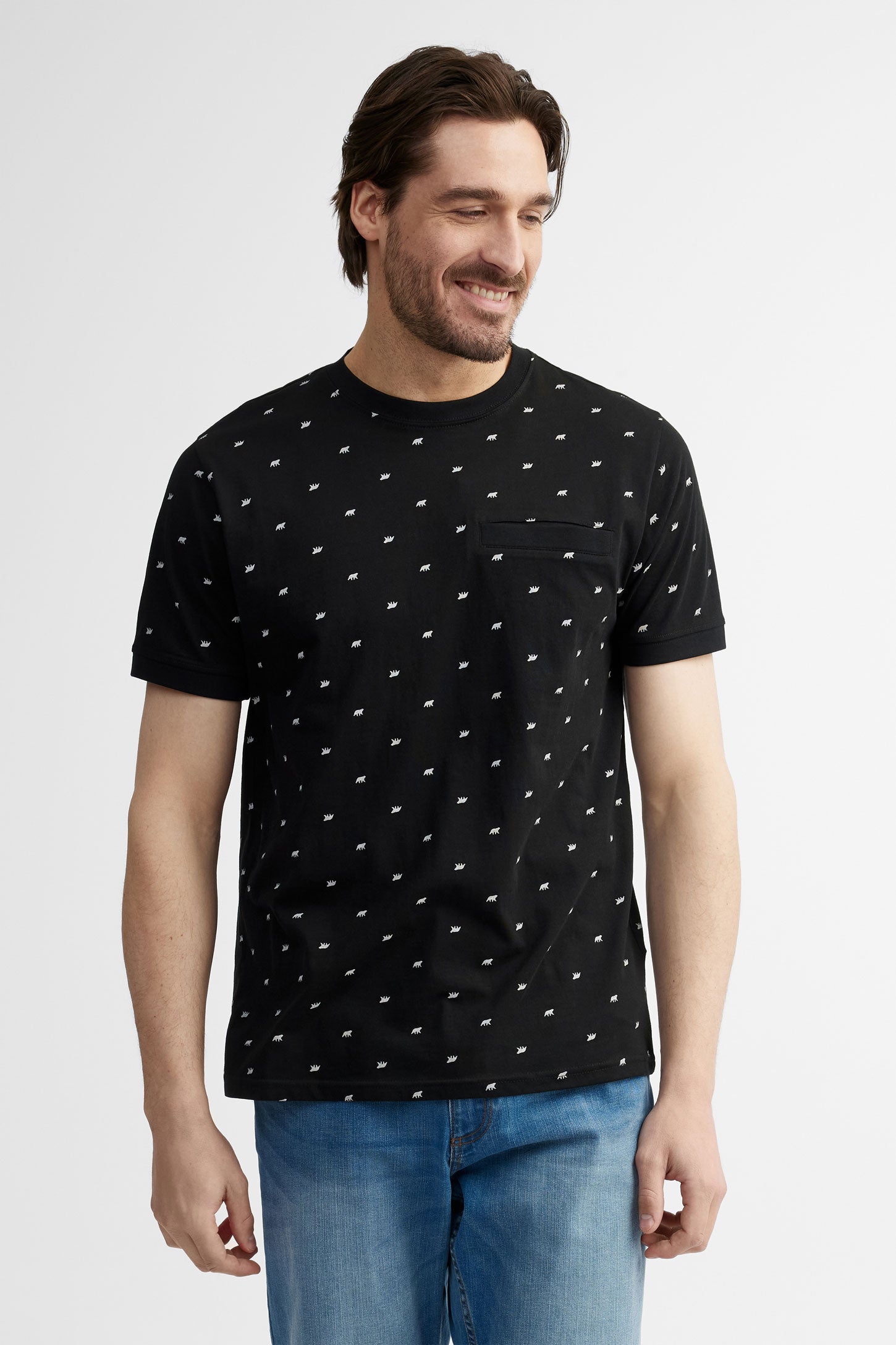 T-shirt à poche imprimé coton, 2/30$ - Homme && NOIR/MULTI