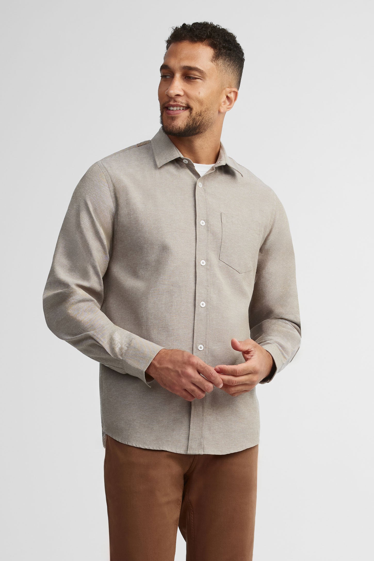 Chemise coupe régulière coton - Homme && TAUPE